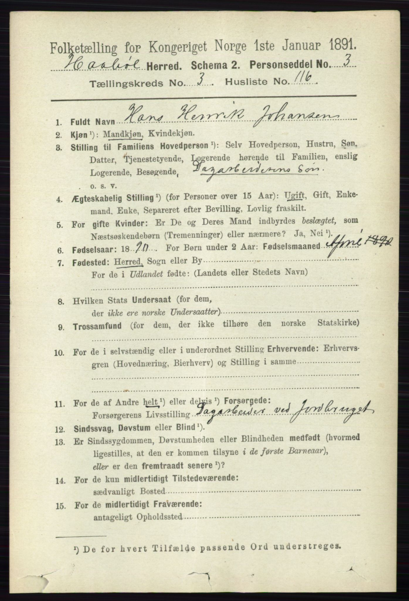 RA, 1891 census for 0138 Hobøl, 1891, p. 2322