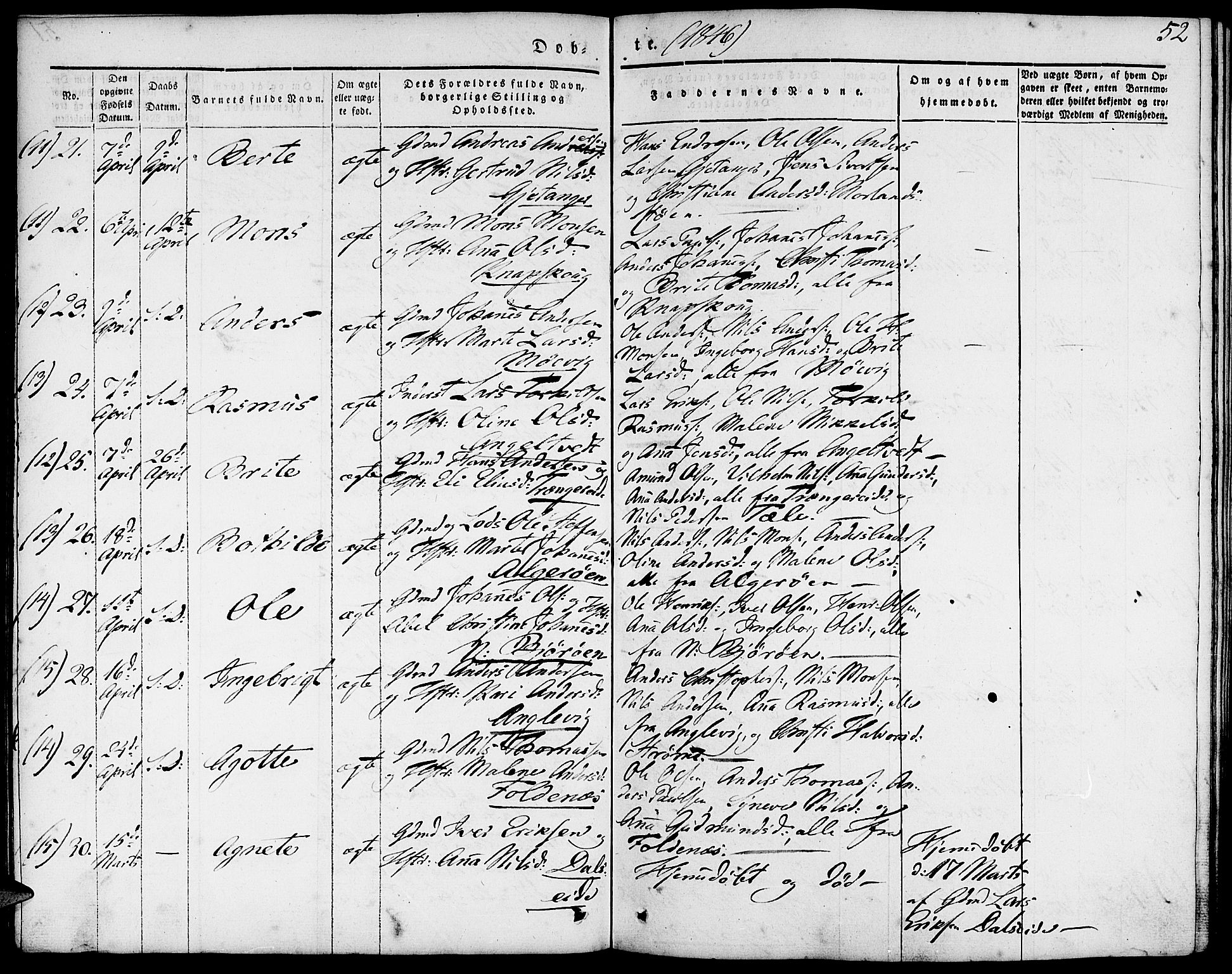 Fjell sokneprestembete, SAB/A-75301/H/Haa: Parish register (official) no. A 1, 1835-1850, p. 52