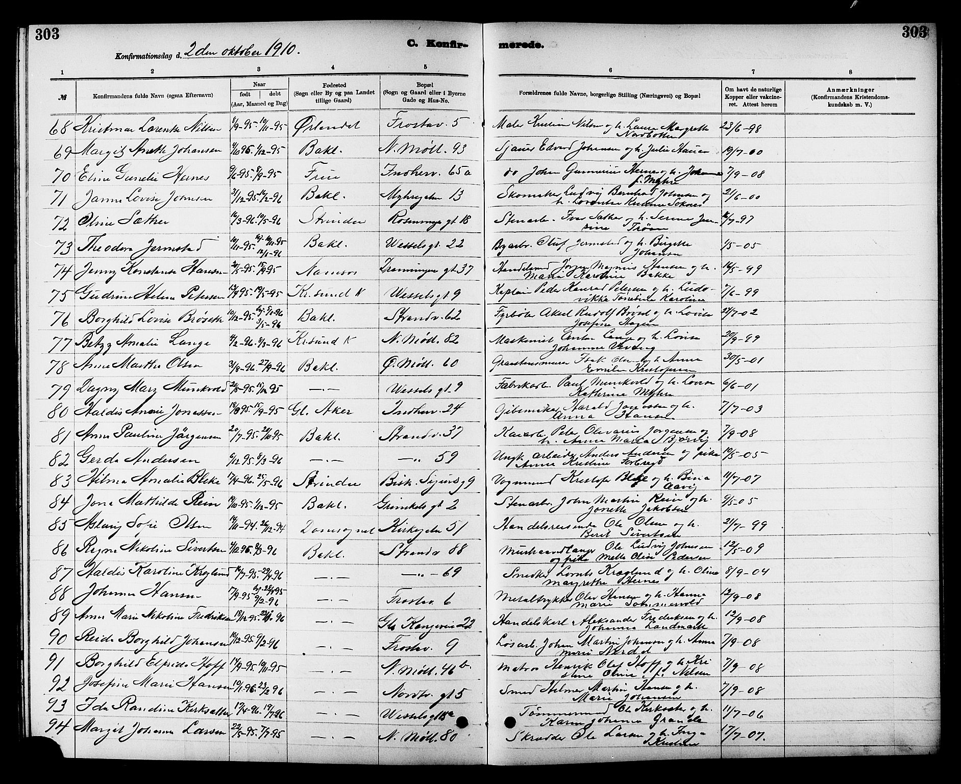 Ministerialprotokoller, klokkerbøker og fødselsregistre - Sør-Trøndelag, SAT/A-1456/605/L0254: Parish register (copy) no. 605C01, 1908-1916, p. 303
