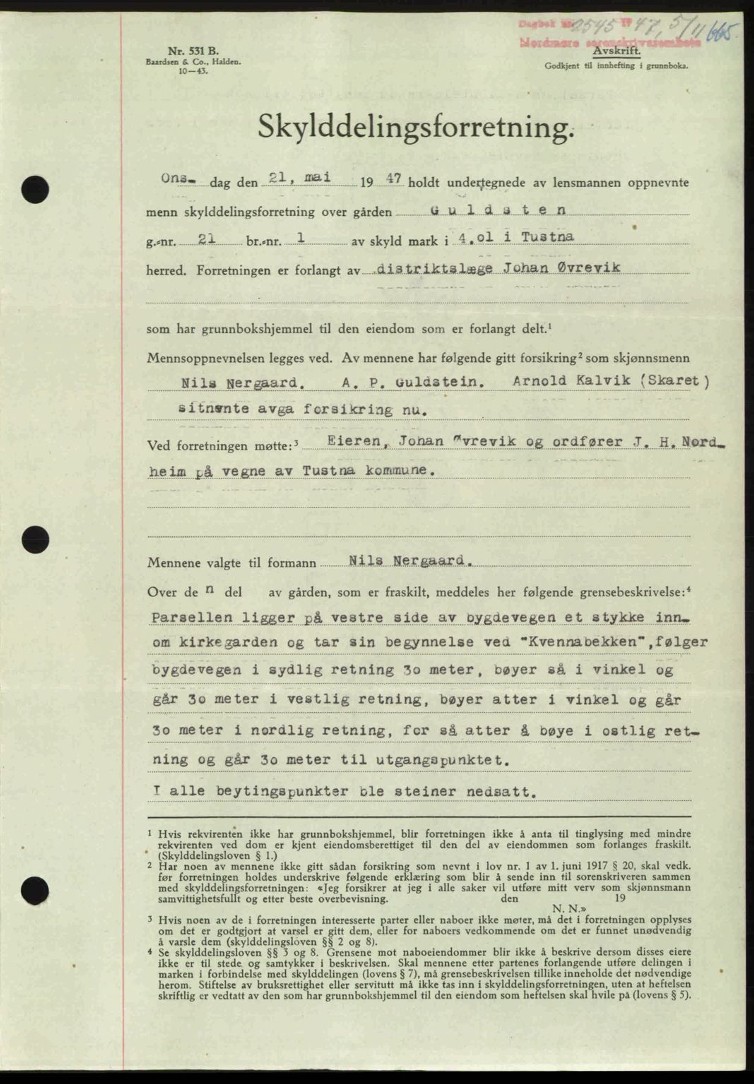 Nordmøre sorenskriveri, AV/SAT-A-4132/1/2/2Ca: Mortgage book no. A106, 1947-1947, Diary no: : 2545/1947