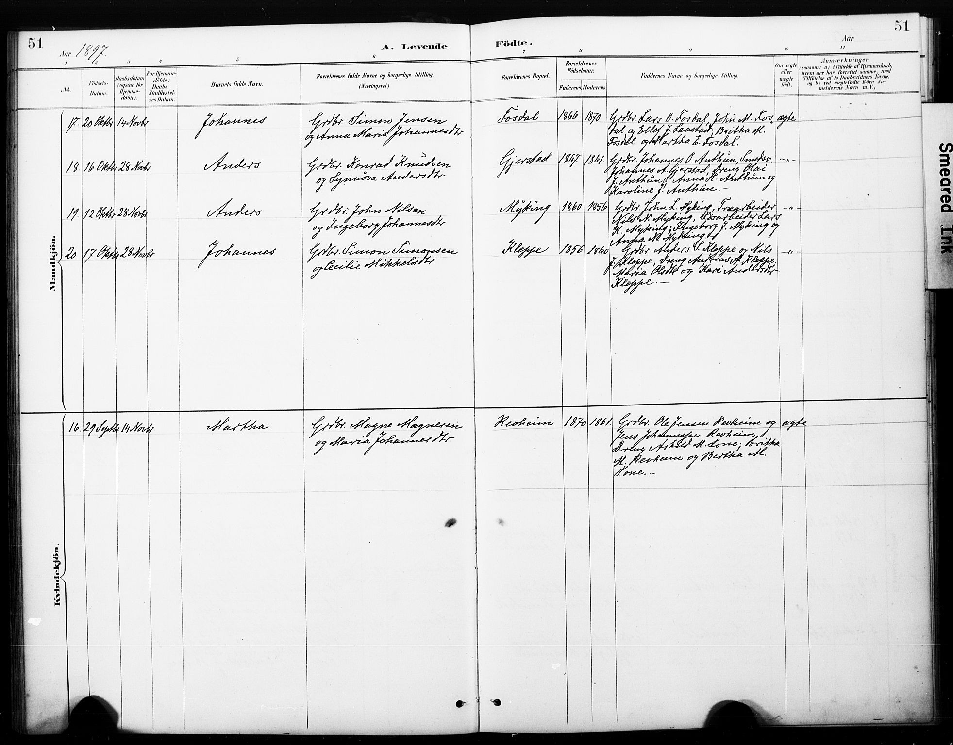 Haus sokneprestembete, AV/SAB-A-75601/H/Haa: Parish register (official) no. C 1, 1887-1899, p. 51