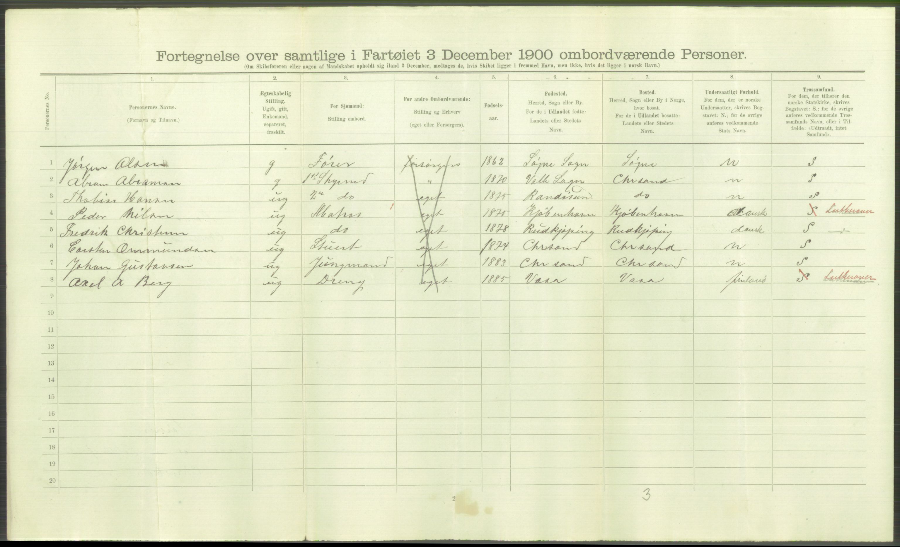 RA, 1900 Census - ship lists from ships in Norwegian harbours, harbours abroad and at sea, 1900, p. 3556