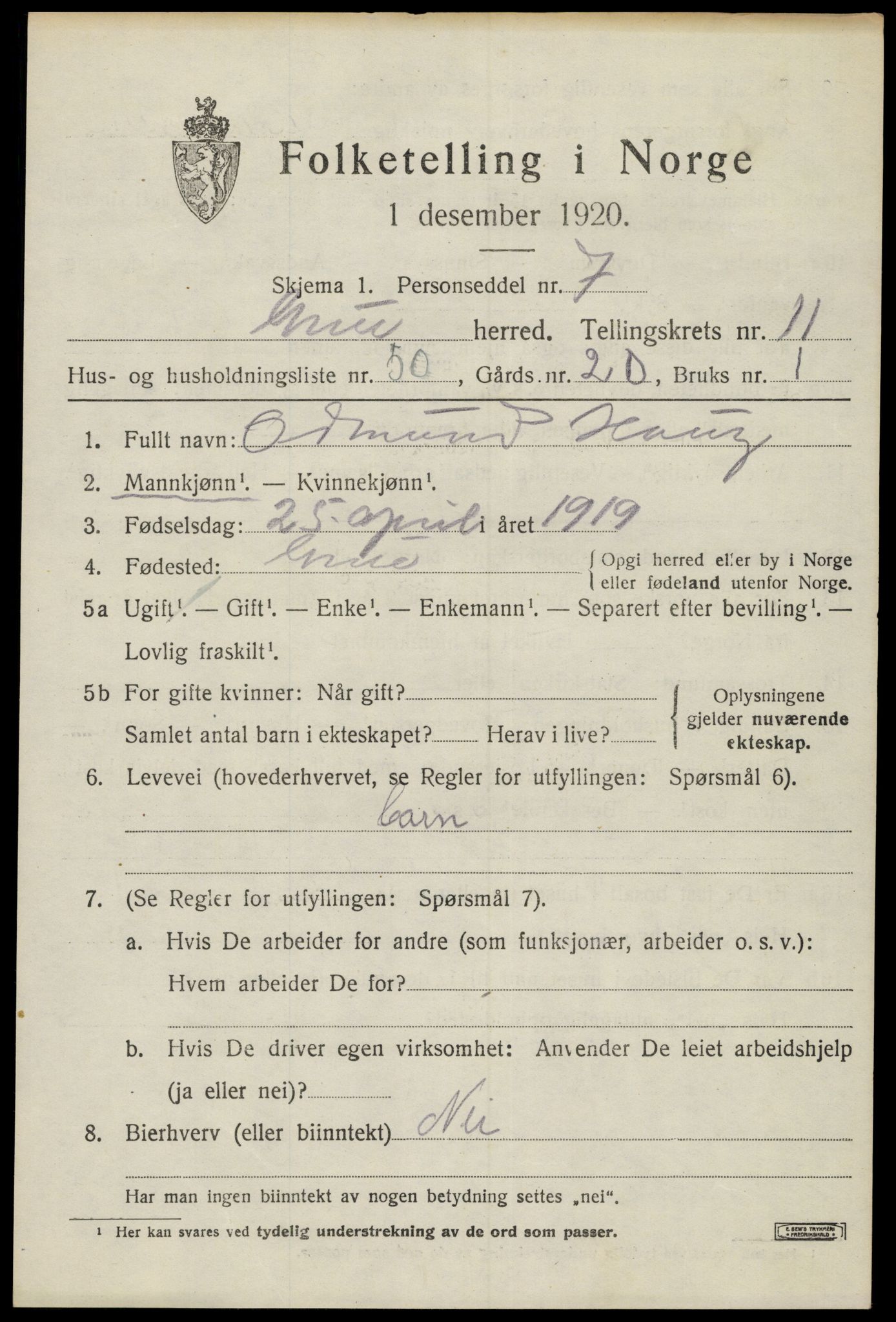 SAH, 1920 census for Grue, 1920, p. 9901