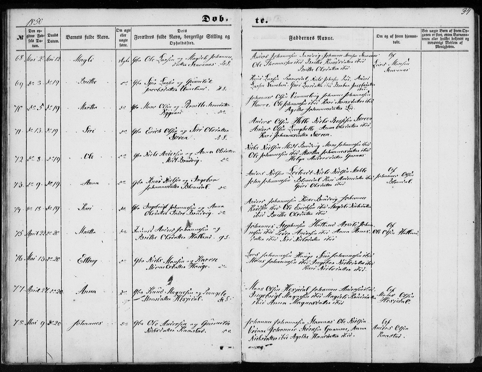 Haus sokneprestembete, SAB/A-75601/H/Haa: Parish register (official) no. A 16 I, 1848-1857, p. 34