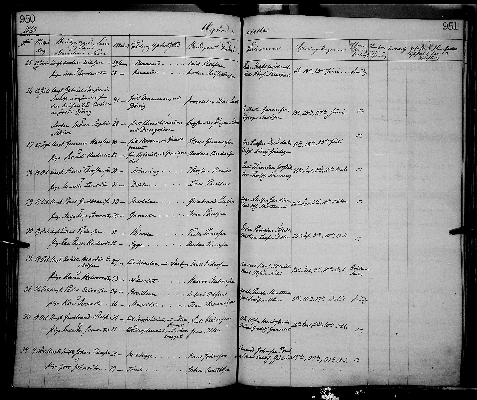 Gran prestekontor, AV/SAH-PREST-112/H/Ha/Haa/L0012: Parish register (official) no. 12, 1856-1874, p. 950-951