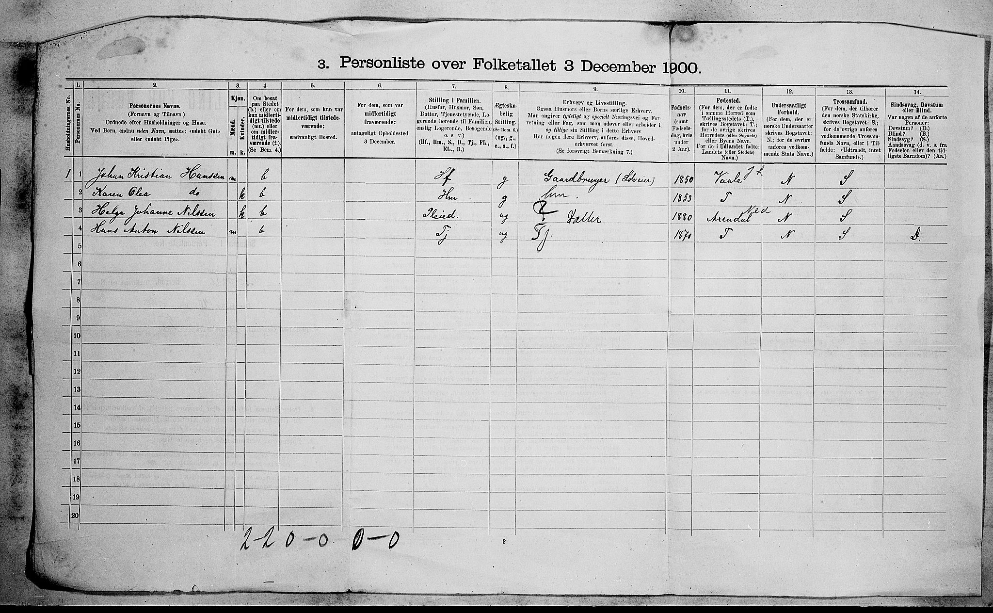 RA, 1900 census for Borre, 1900, p. 25