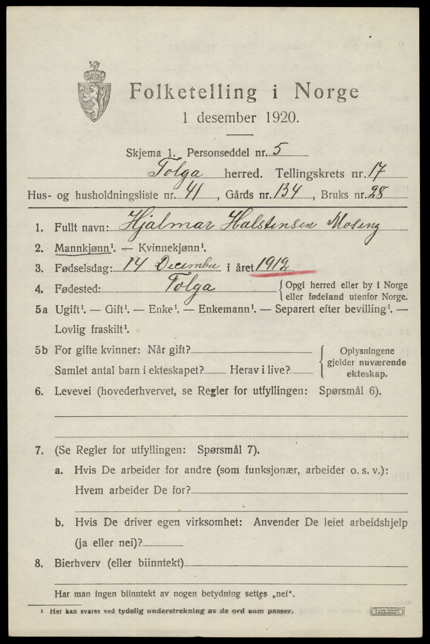 SAH, 1920 census for Tolga, 1920, p. 8255