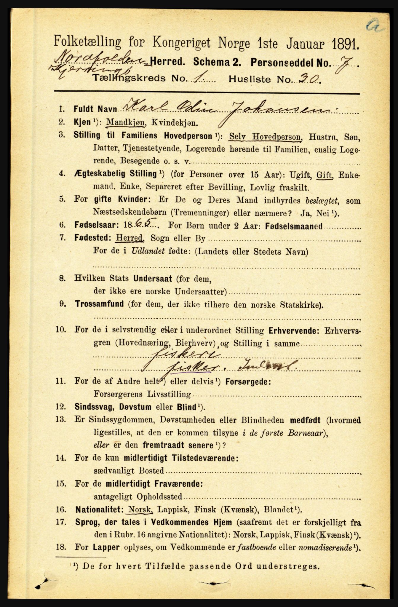 RA, 1891 census for 1846 Nordfold-Kjerringøy, 1891, p. 288