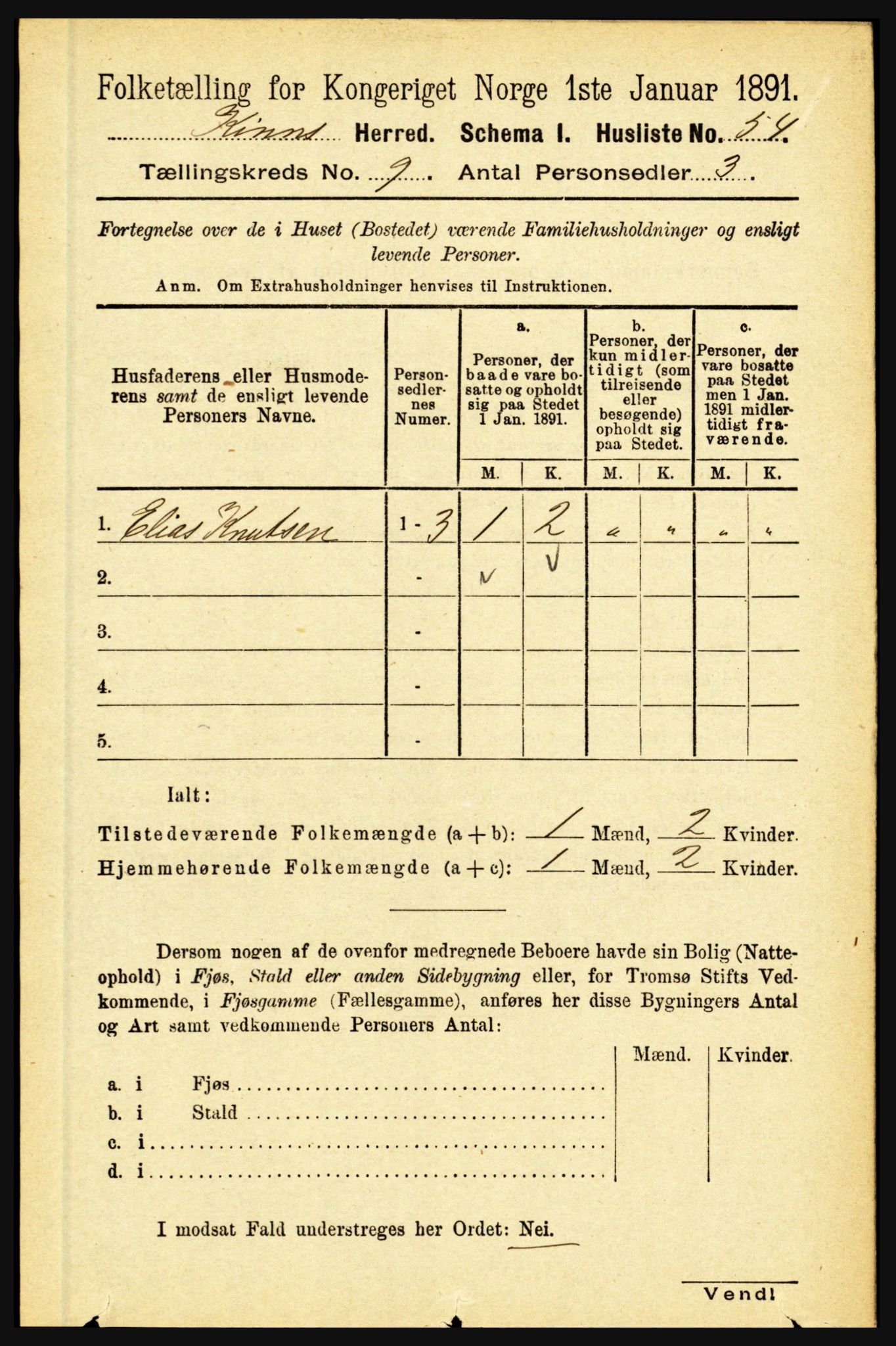 RA, 1891 census for 1437 Kinn, 1891, p. 3454