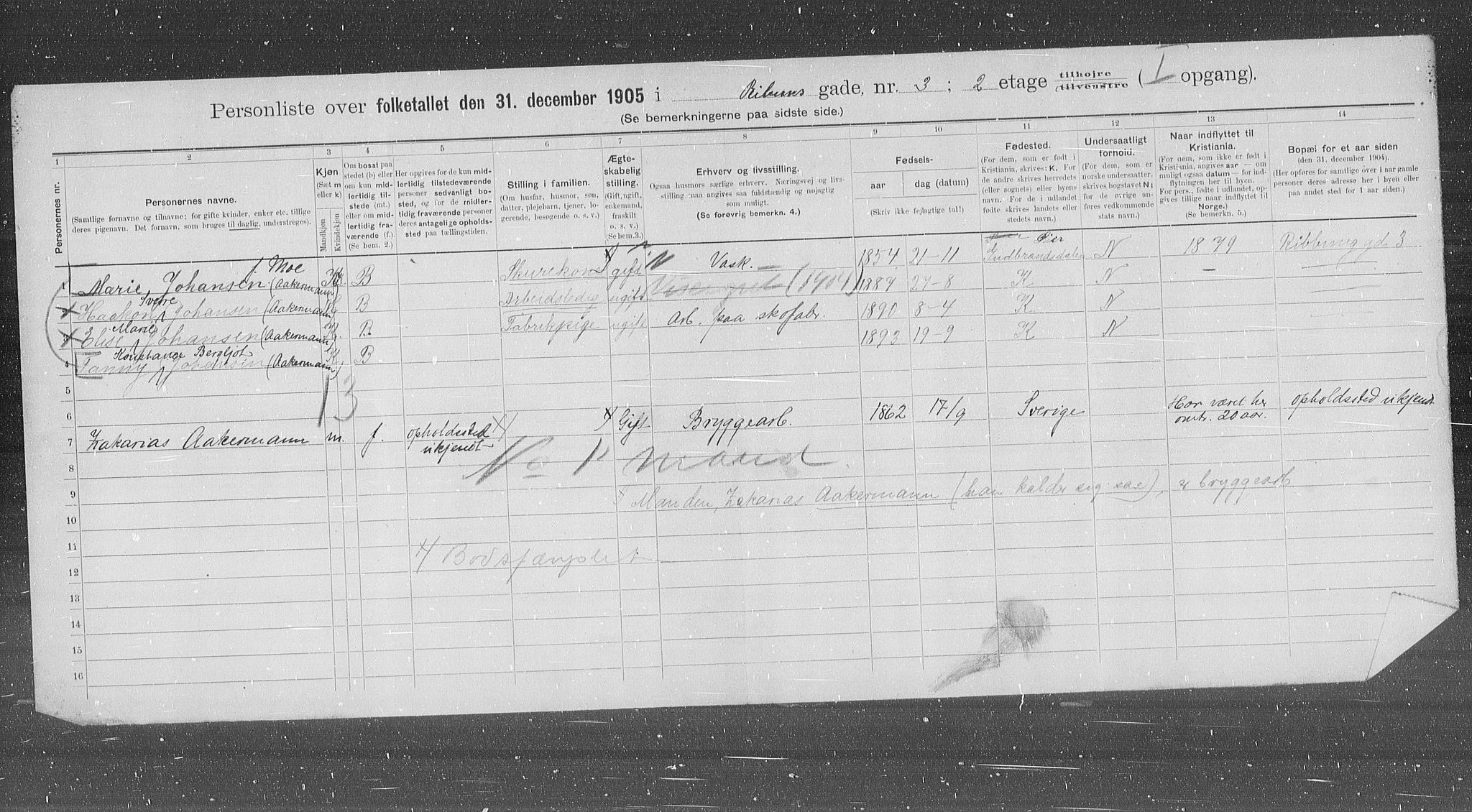 OBA, Municipal Census 1905 for Kristiania, 1905, p. 43677