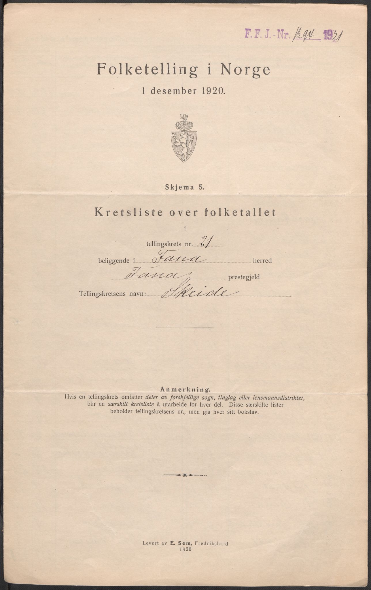 SAB, 1920 census for Fana, 1920, p. 80