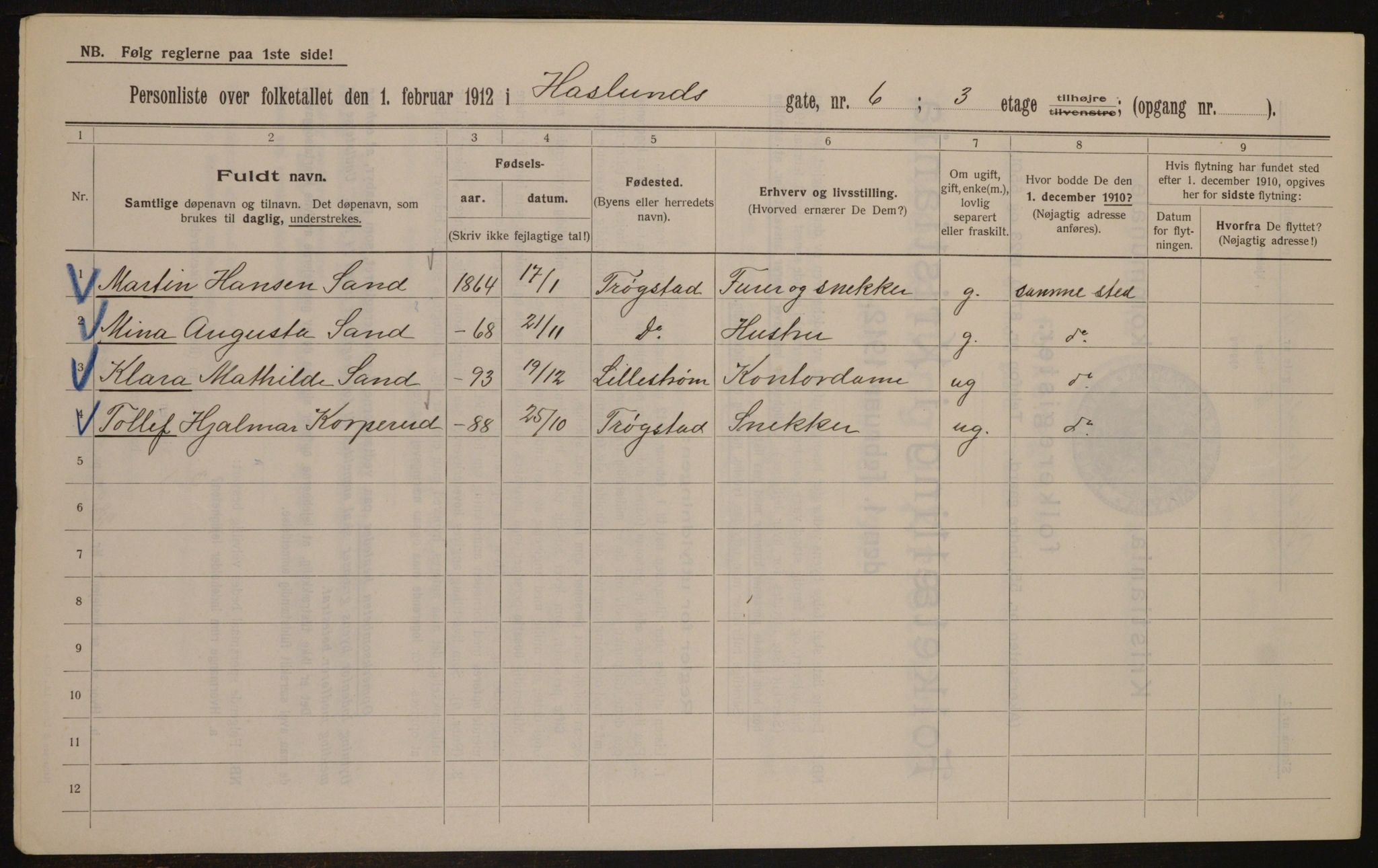 OBA, Municipal Census 1912 for Kristiania, 1912, p. 35377