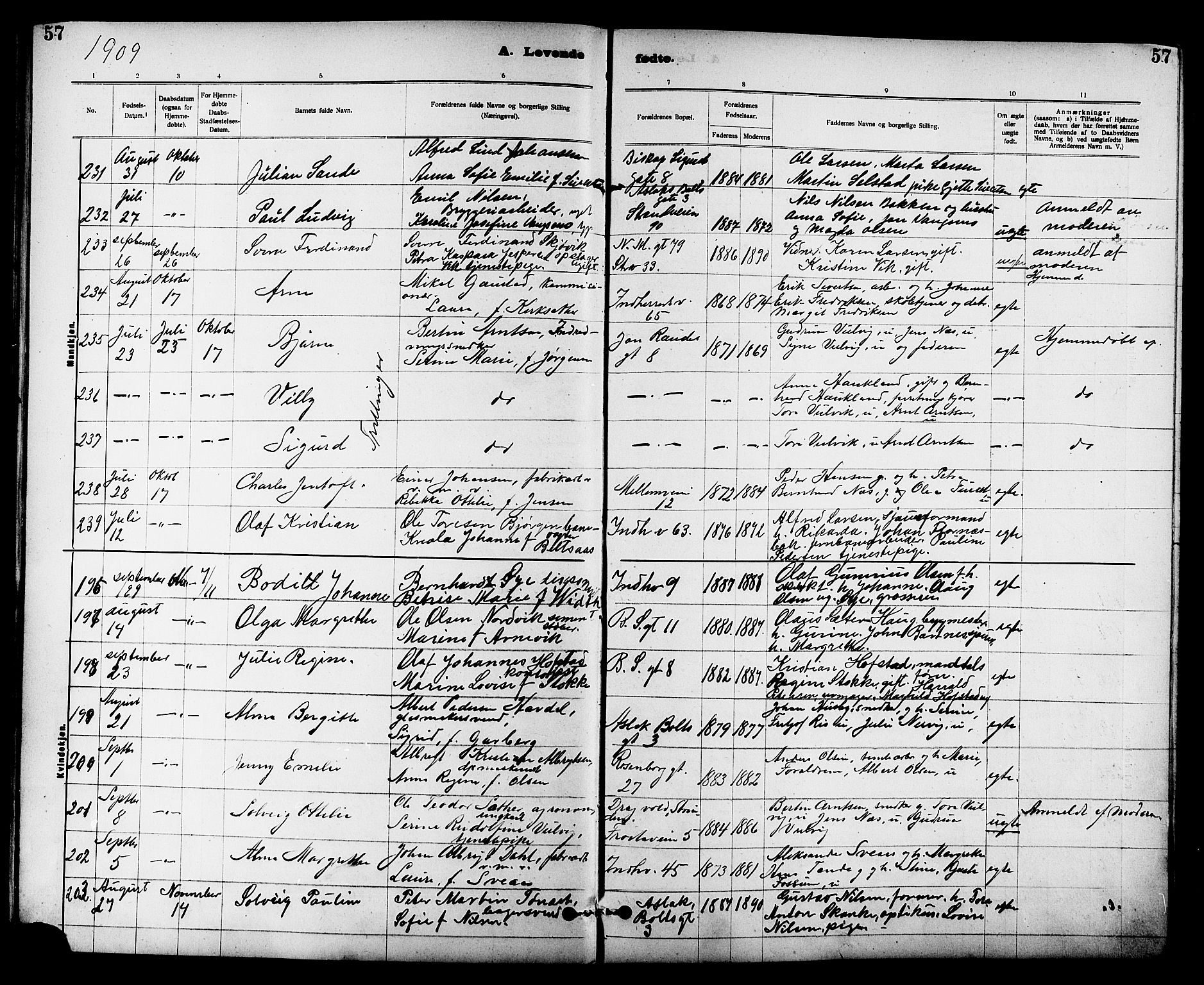 Ministerialprotokoller, klokkerbøker og fødselsregistre - Sør-Trøndelag, AV/SAT-A-1456/605/L0254: Parish register (copy) no. 605C01, 1908-1916, p. 57