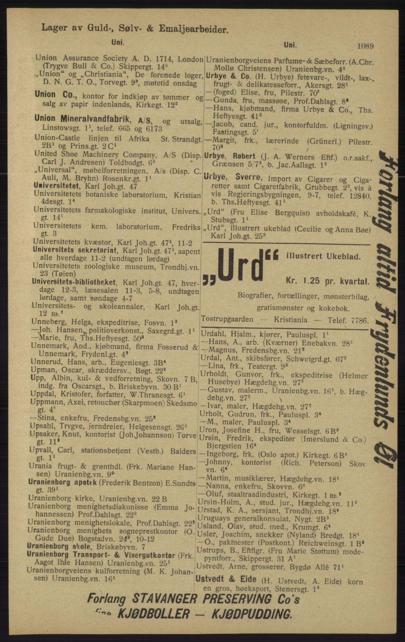 Kristiania/Oslo adressebok, PUBL/-, 1913, p. 1101