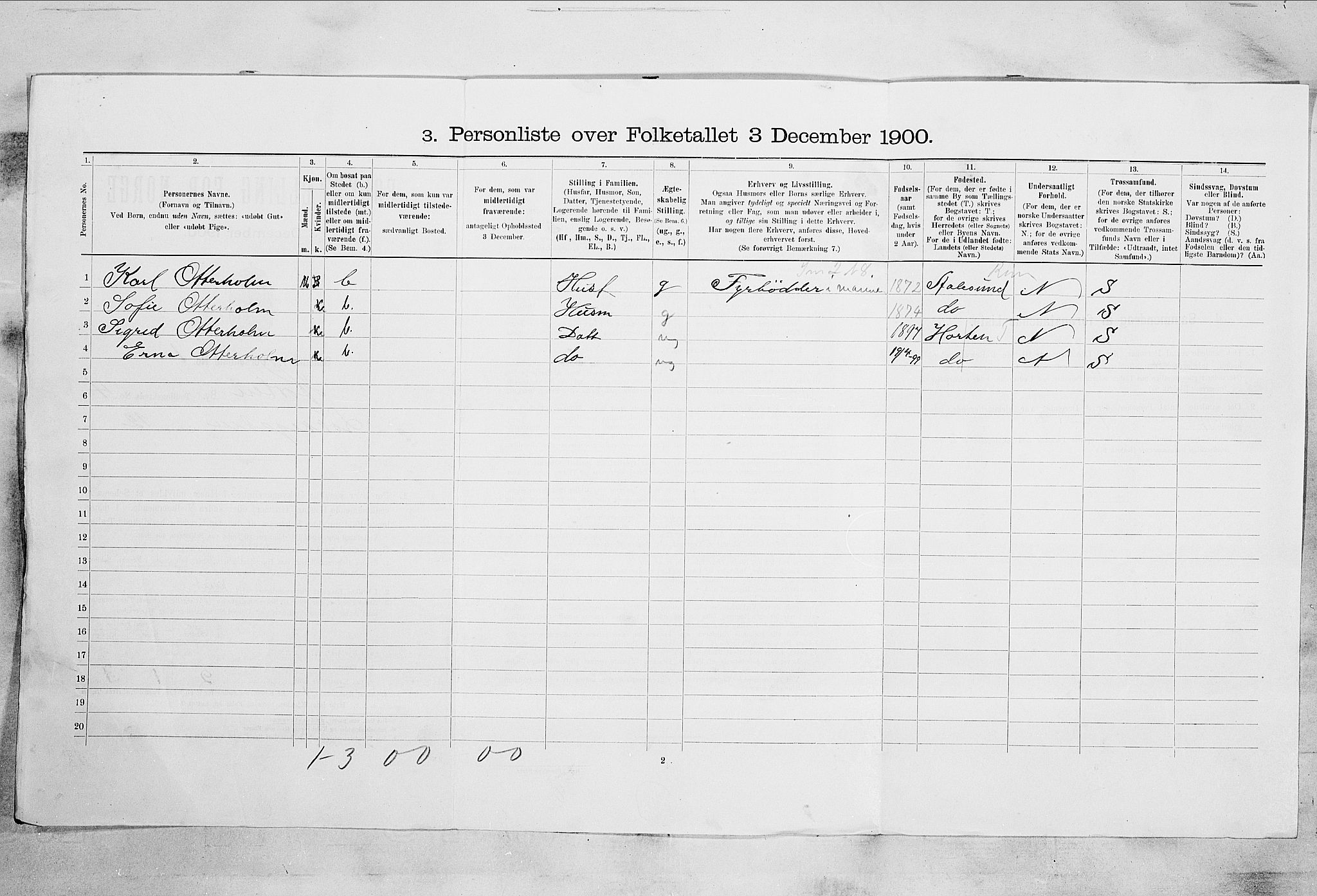 RA, 1900 census for Horten, 1900, p. 2971