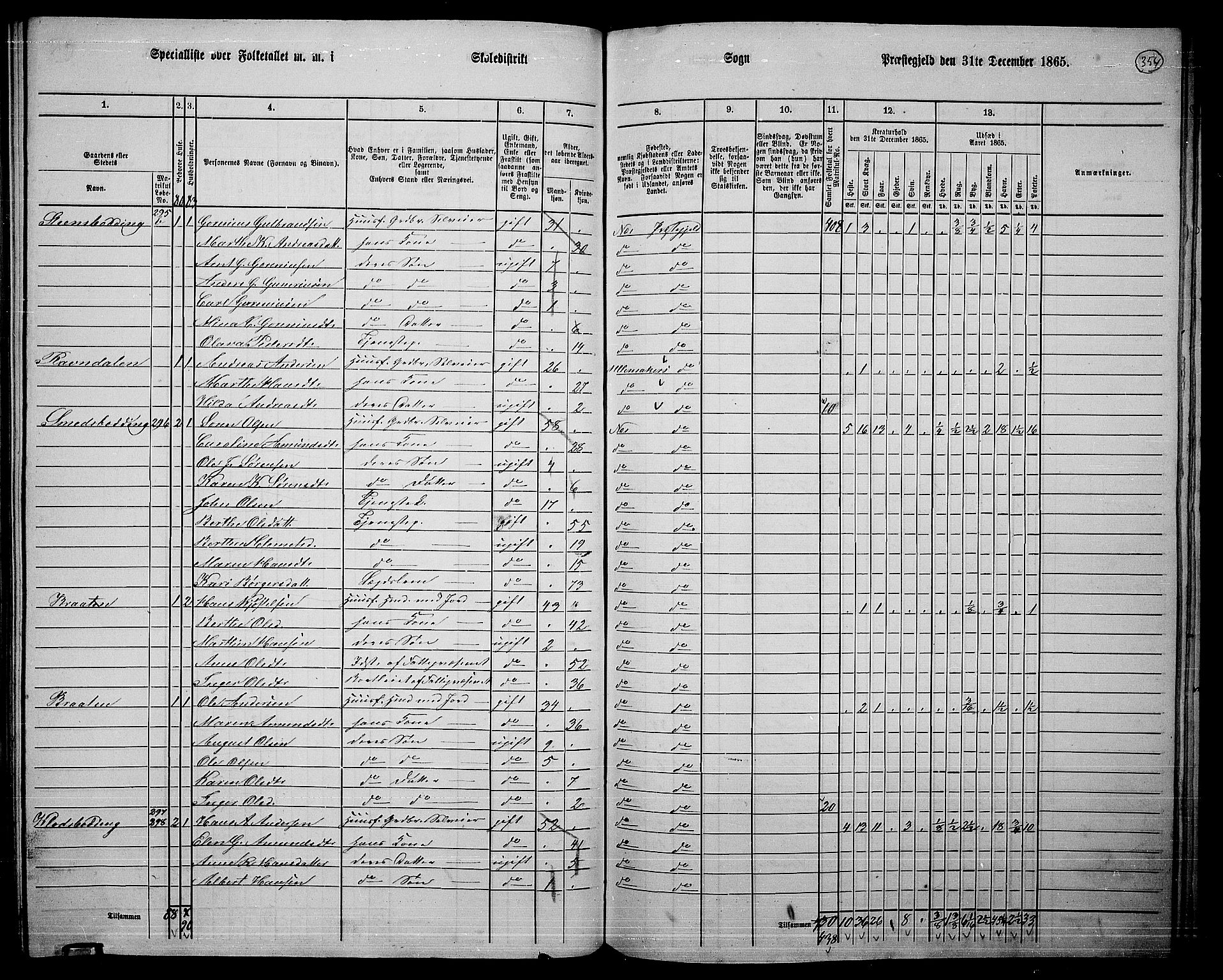 RA, 1865 census for Nes, 1865, p. 325