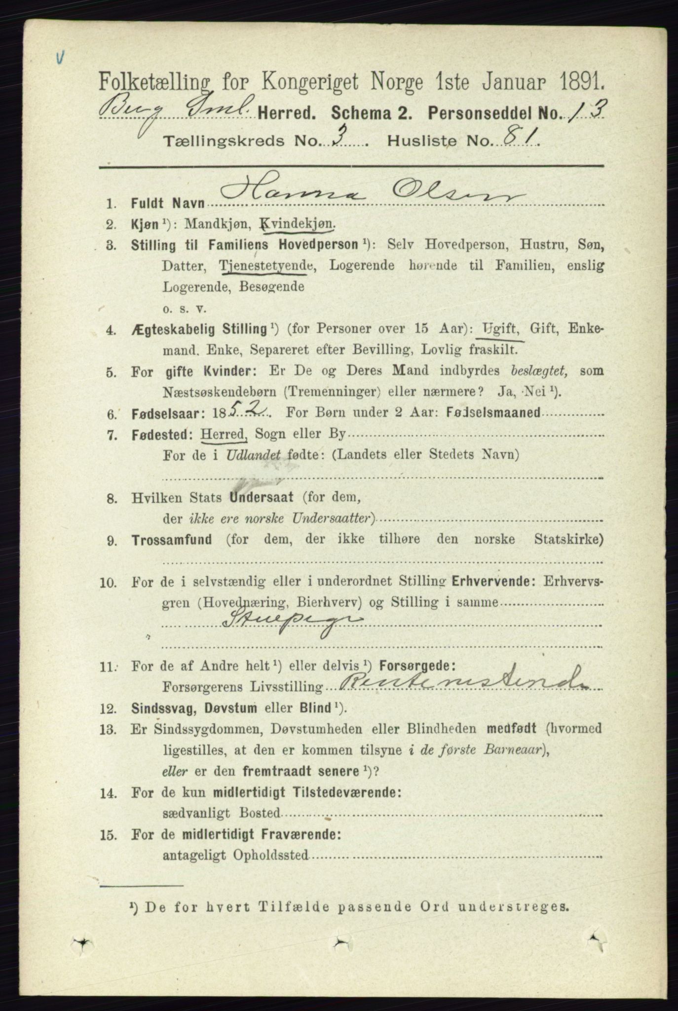 RA, 1891 census for 0116 Berg, 1891, p. 2413
