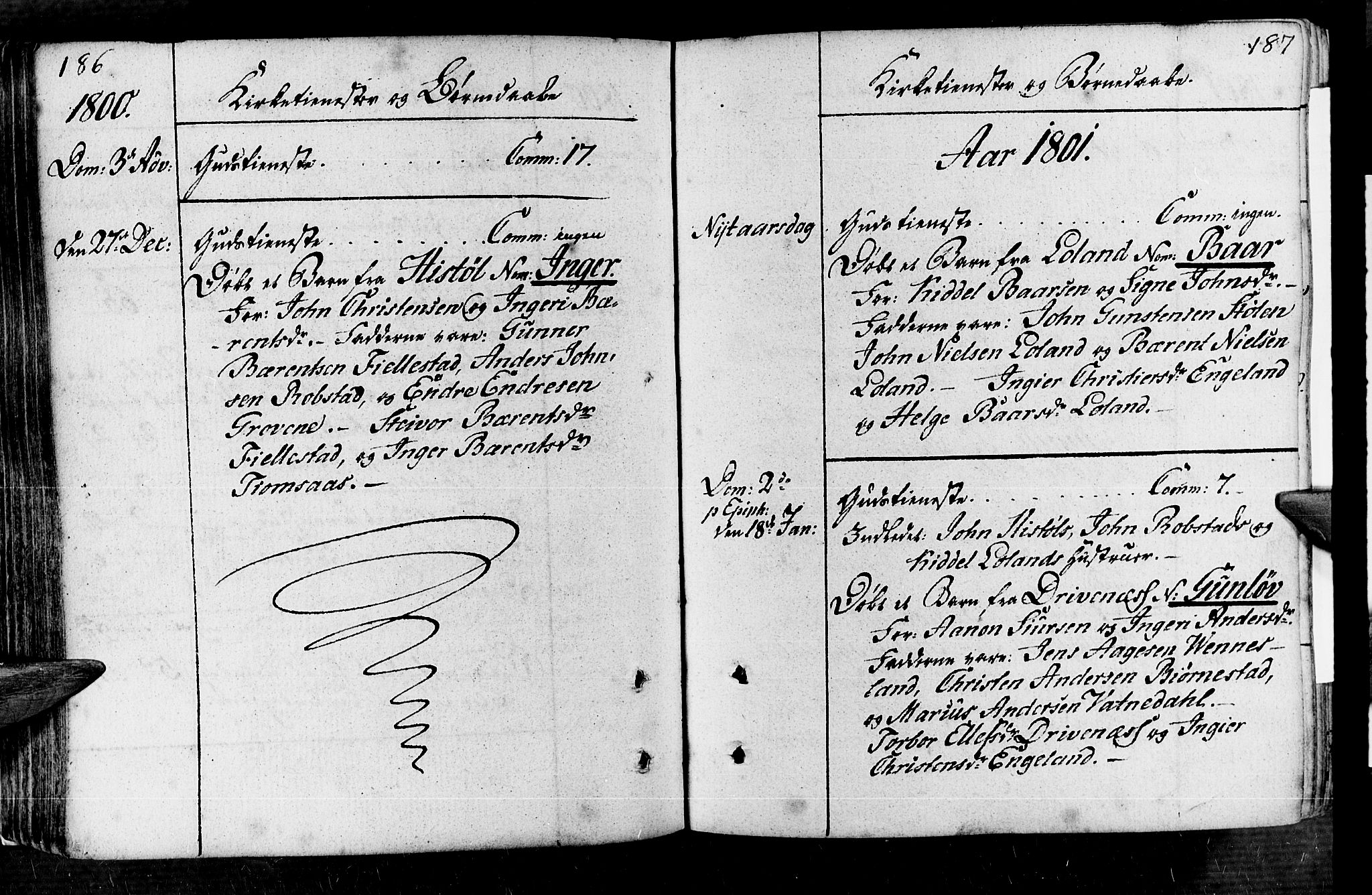 Vennesla sokneprestkontor, AV/SAK-1111-0045/Fa/Fac/L0002: Parish register (official) no. A 2, 1785-1834, p. 186-187