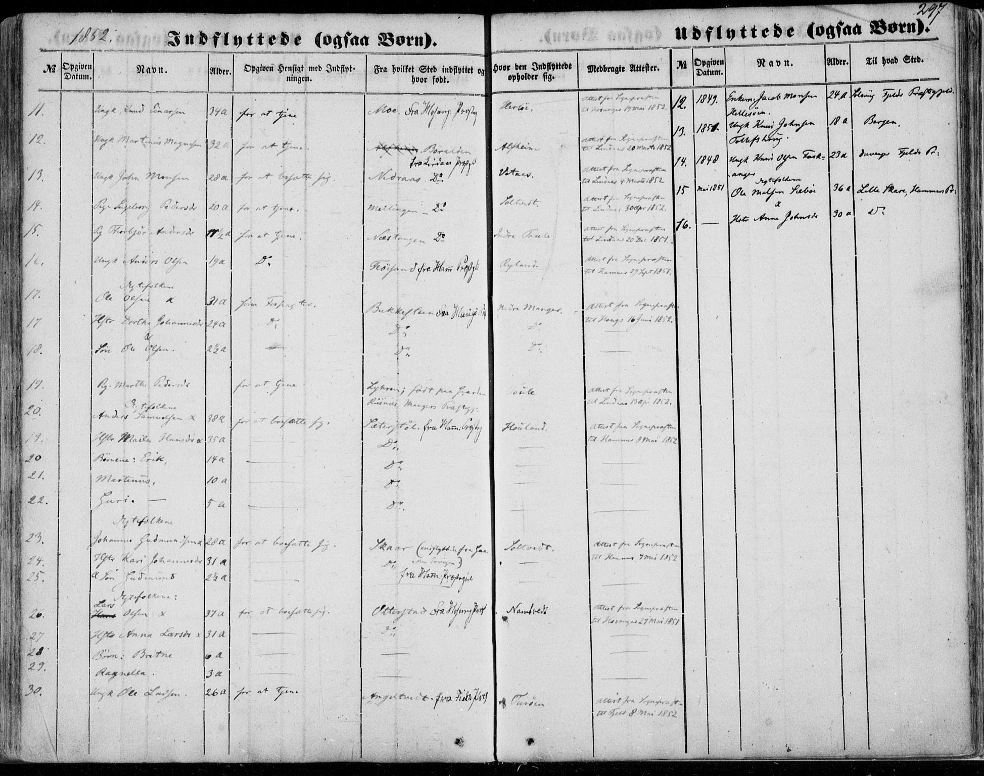Manger sokneprestembete, SAB/A-76801/H/Haa: Parish register (official) no. A 6, 1849-1859, p. 297