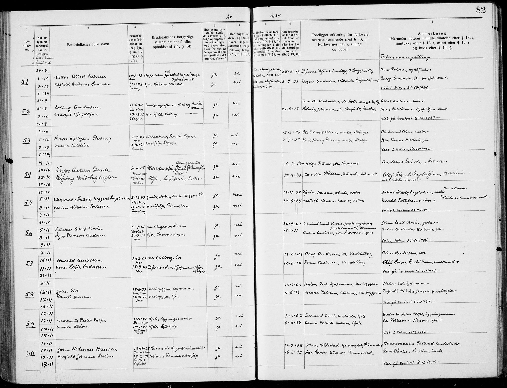 Nøtterøy kirkebøker, SAKO/A-354/H/Ha/L0001: Banns register no. 1, 1919-1937, p. 82