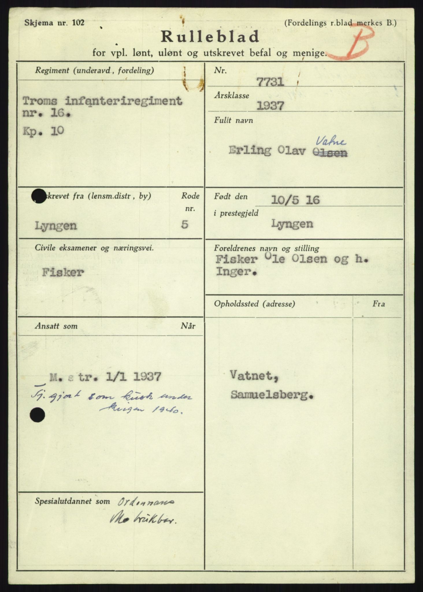 Forsvaret, Troms infanteriregiment nr. 16, AV/RA-RAFA-3146/P/Pa/L0021: Rulleblad for regimentets menige mannskaper, årsklasse 1937, 1937, p. 1205