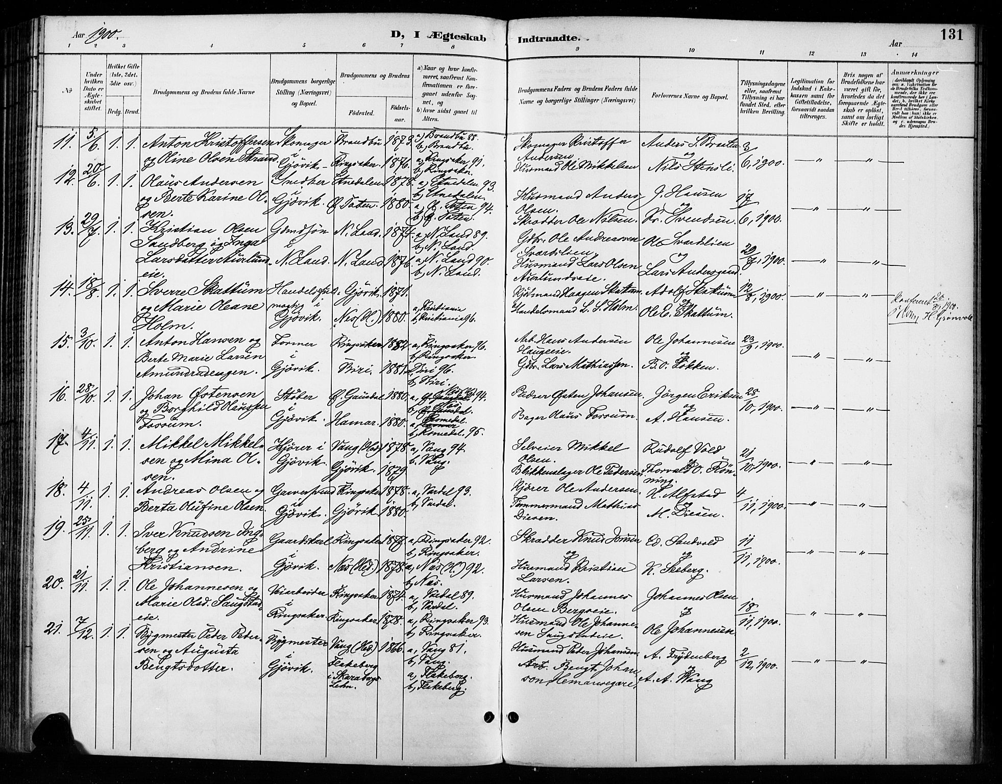 Vardal prestekontor, SAH/PREST-100/H/Ha/Haa/L0011: Parish register (official) no. 11, 1891-1901, p. 131