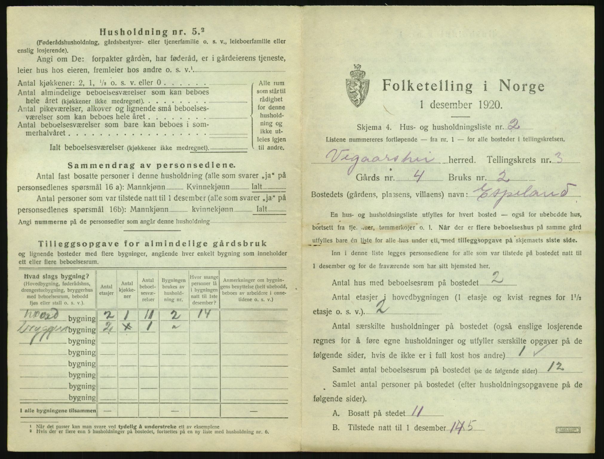 SAK, 1920 census for Vegårshei, 1920, p. 192