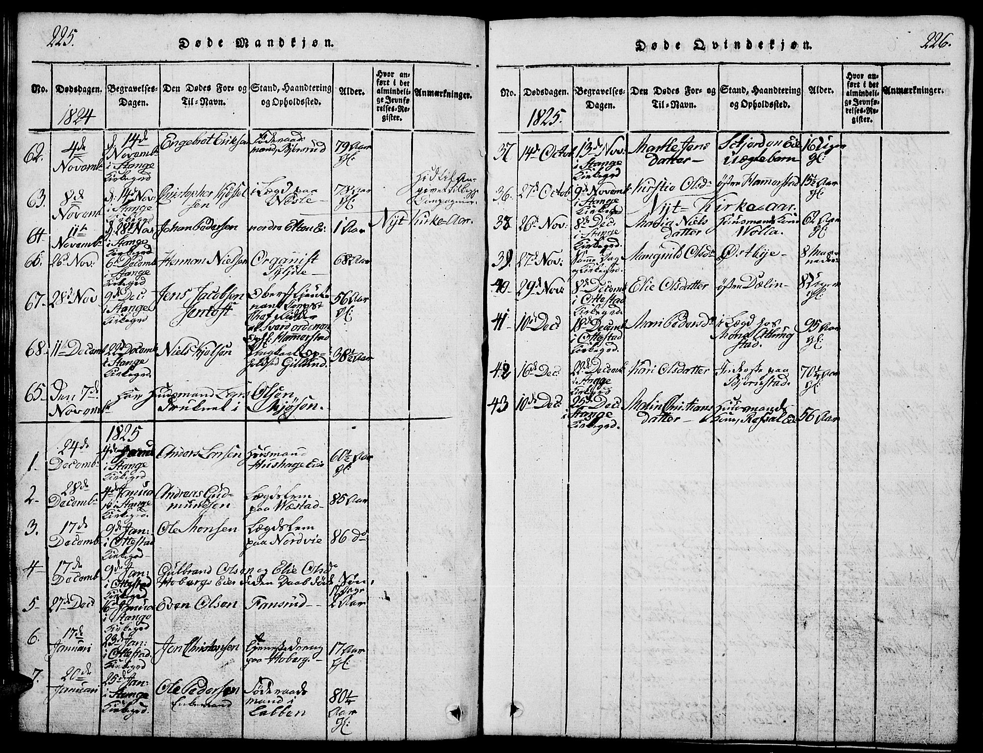 Stange prestekontor, SAH/PREST-002/L/L0001: Parish register (copy) no. 1, 1814-1825, p. 225-226