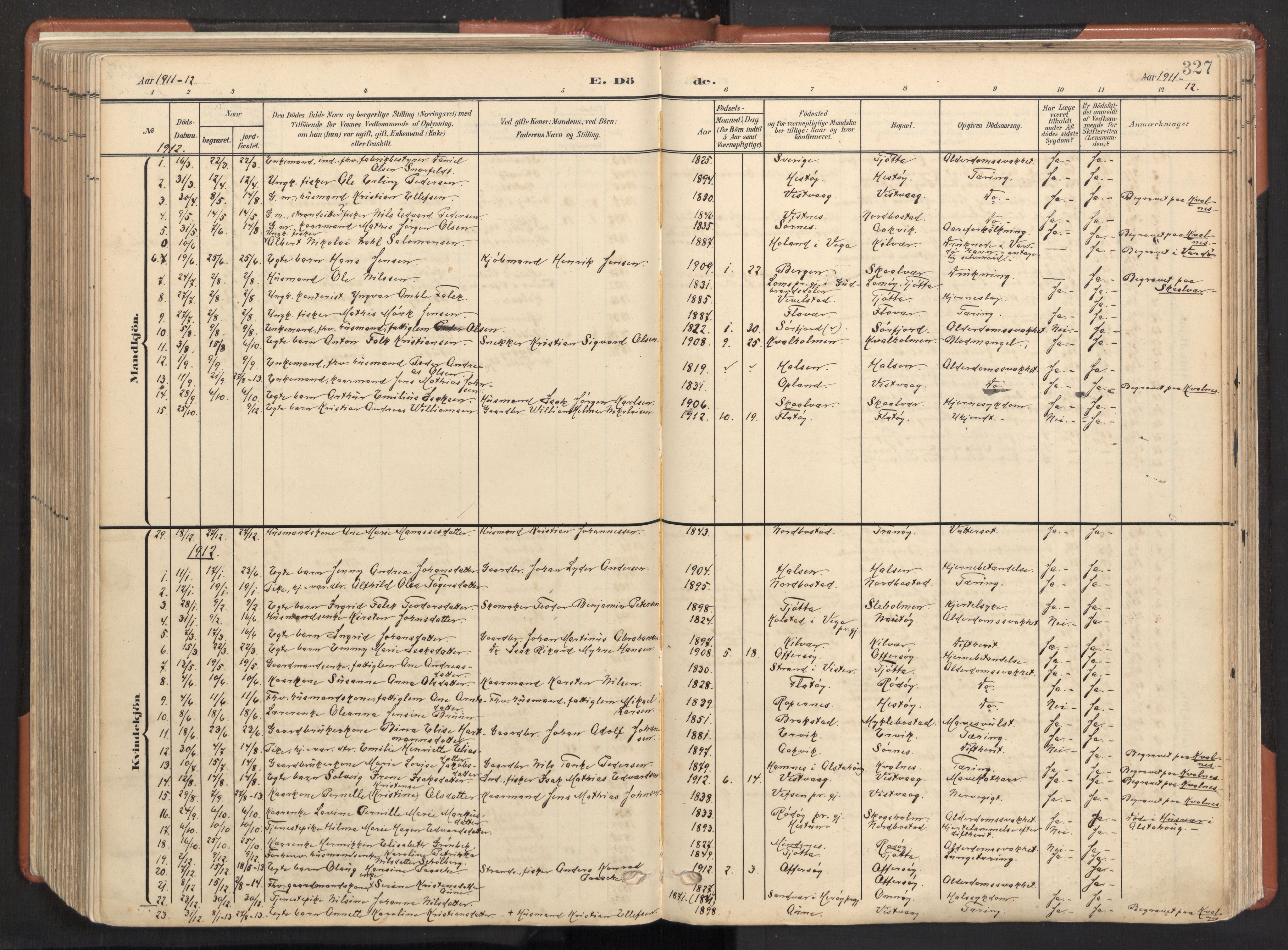 Ministerialprotokoller, klokkerbøker og fødselsregistre - Nordland, SAT/A-1459/817/L0265: Parish register (official) no. 817A05, 1908-1944, p. 327