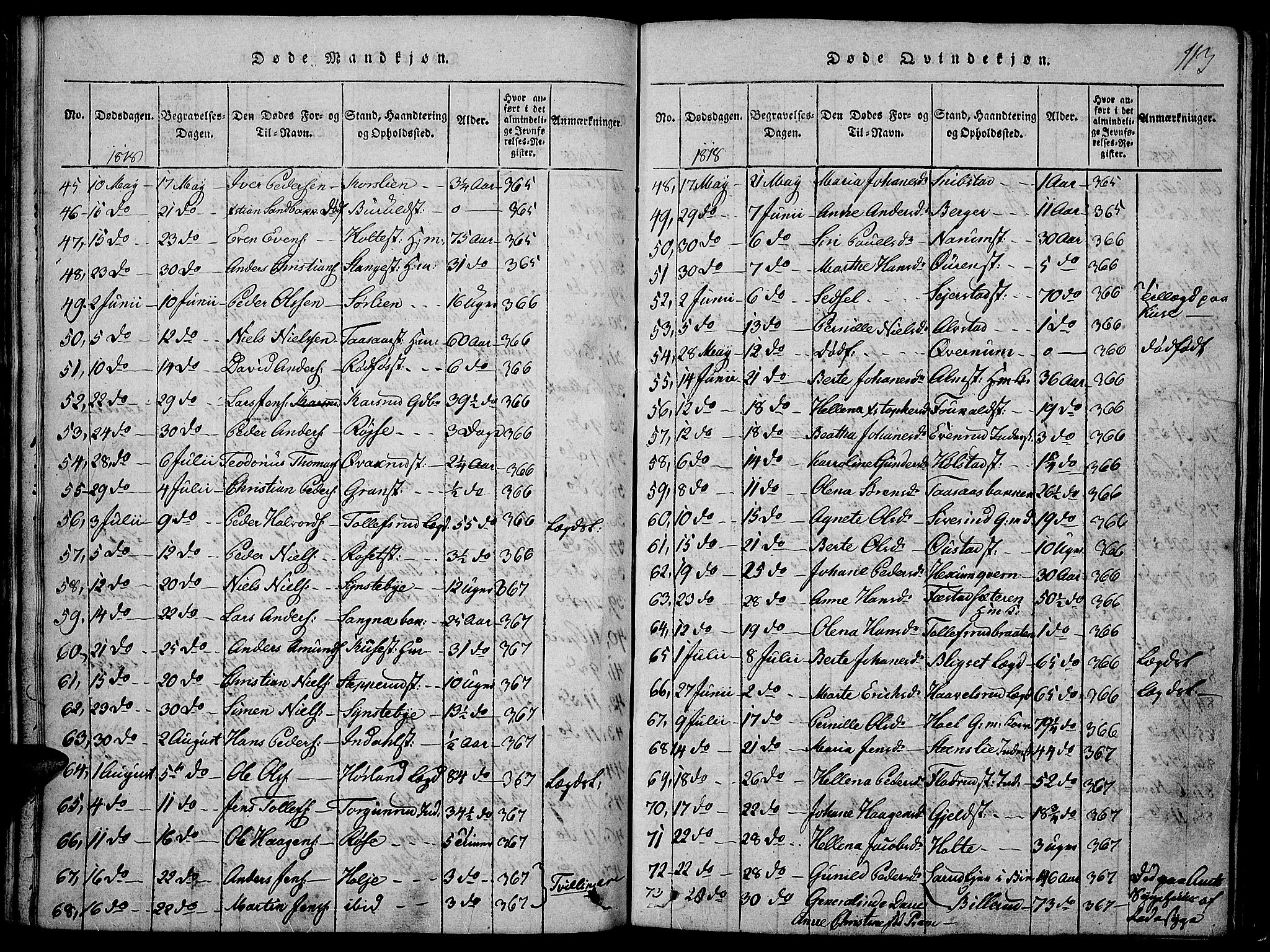 Toten prestekontor, AV/SAH-PREST-102/H/Ha/Haa/L0009: Parish register (official) no. 9, 1814-1820, p. 113