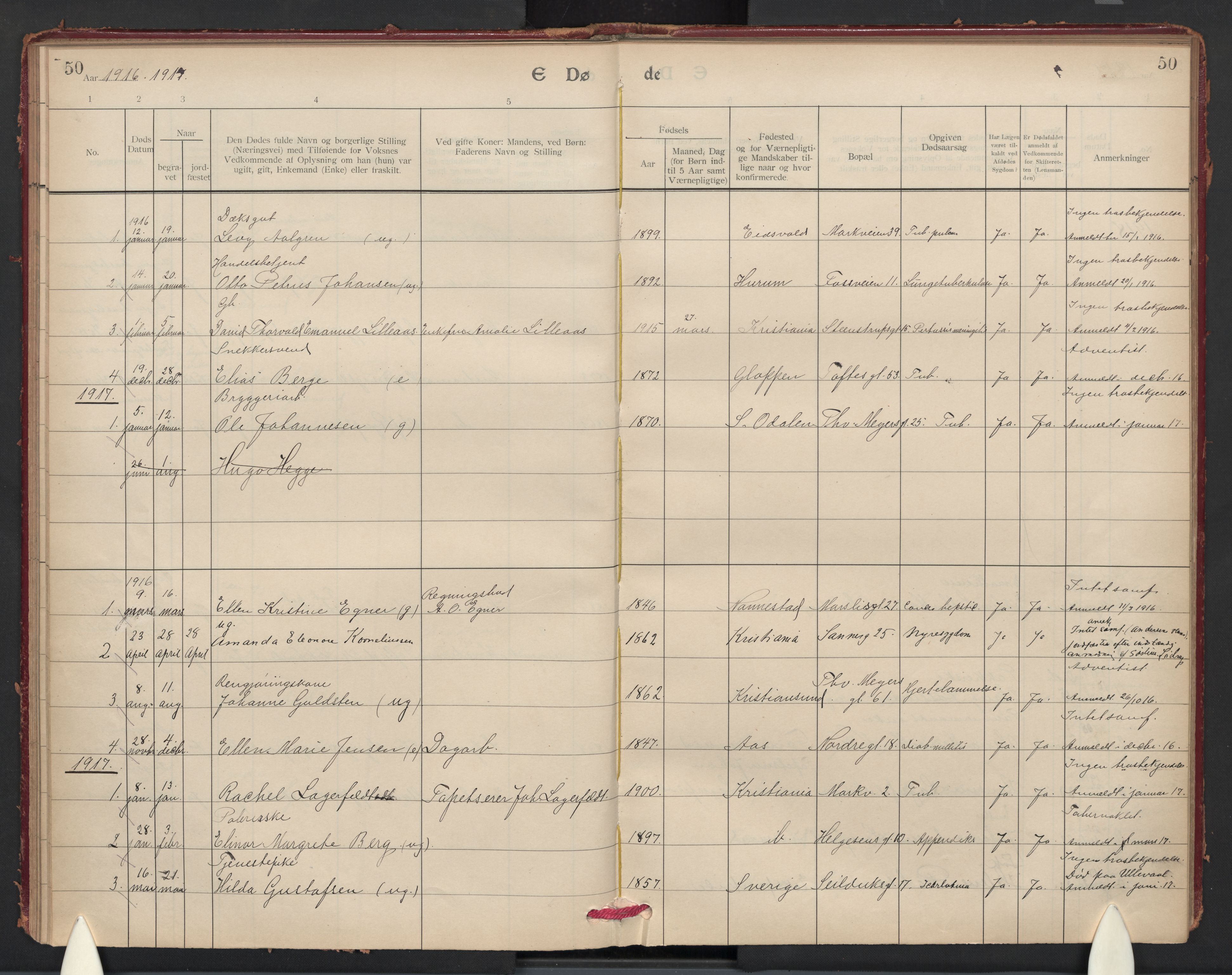 Paulus prestekontor Kirkebøker, AV/SAO-A-10871/F/Fa/L0020: Parish register (official) no. 20, 1906-1934, p. 50