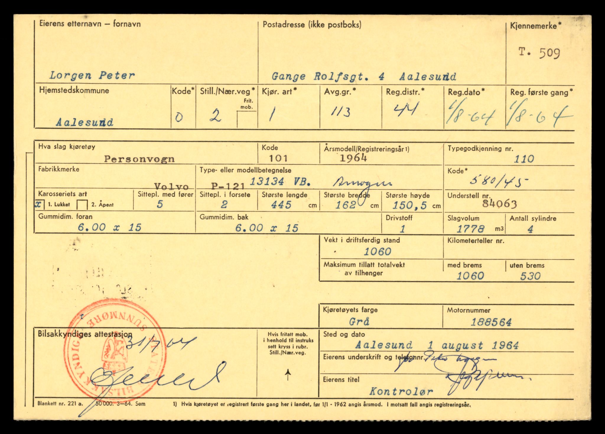 Møre og Romsdal vegkontor - Ålesund trafikkstasjon, AV/SAT-A-4099/F/Fe/L0005: Registreringskort for kjøretøy T 443 - T 546, 1927-1998, p. 1152