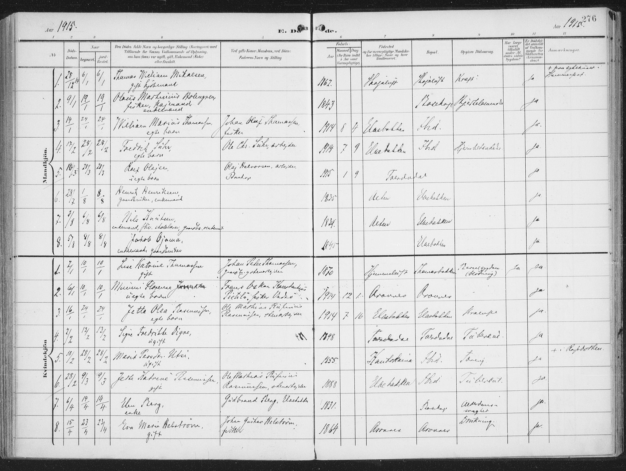 Alta sokneprestkontor, SATØ/S-1338/H/Ha/L0005.kirke: Parish register (official) no. 5, 1904-1918, p. 276