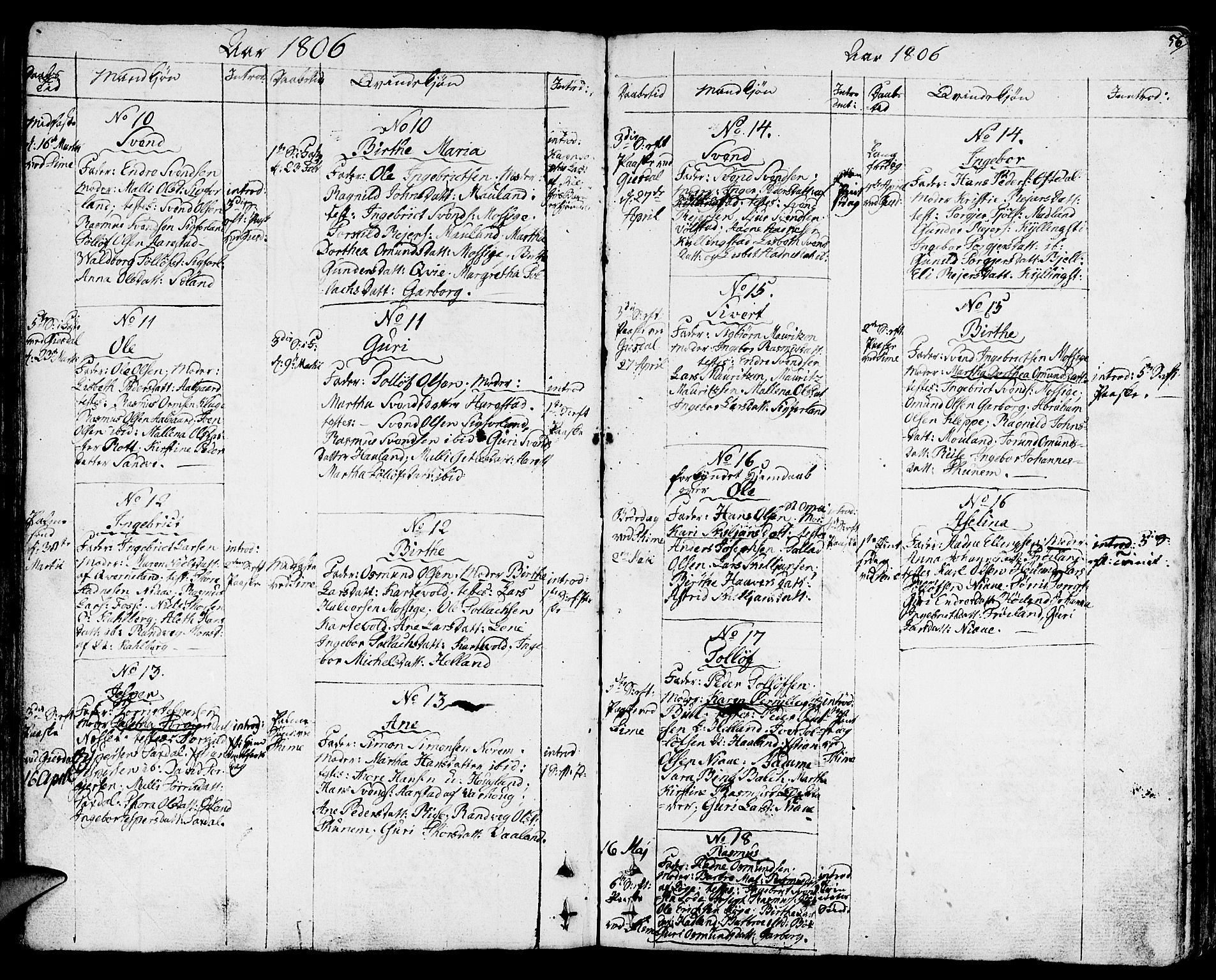 Lye sokneprestkontor, SAST/A-101794/001/30BA/L0002: Parish register (official) no. A 2, 1799-1817, p. 56