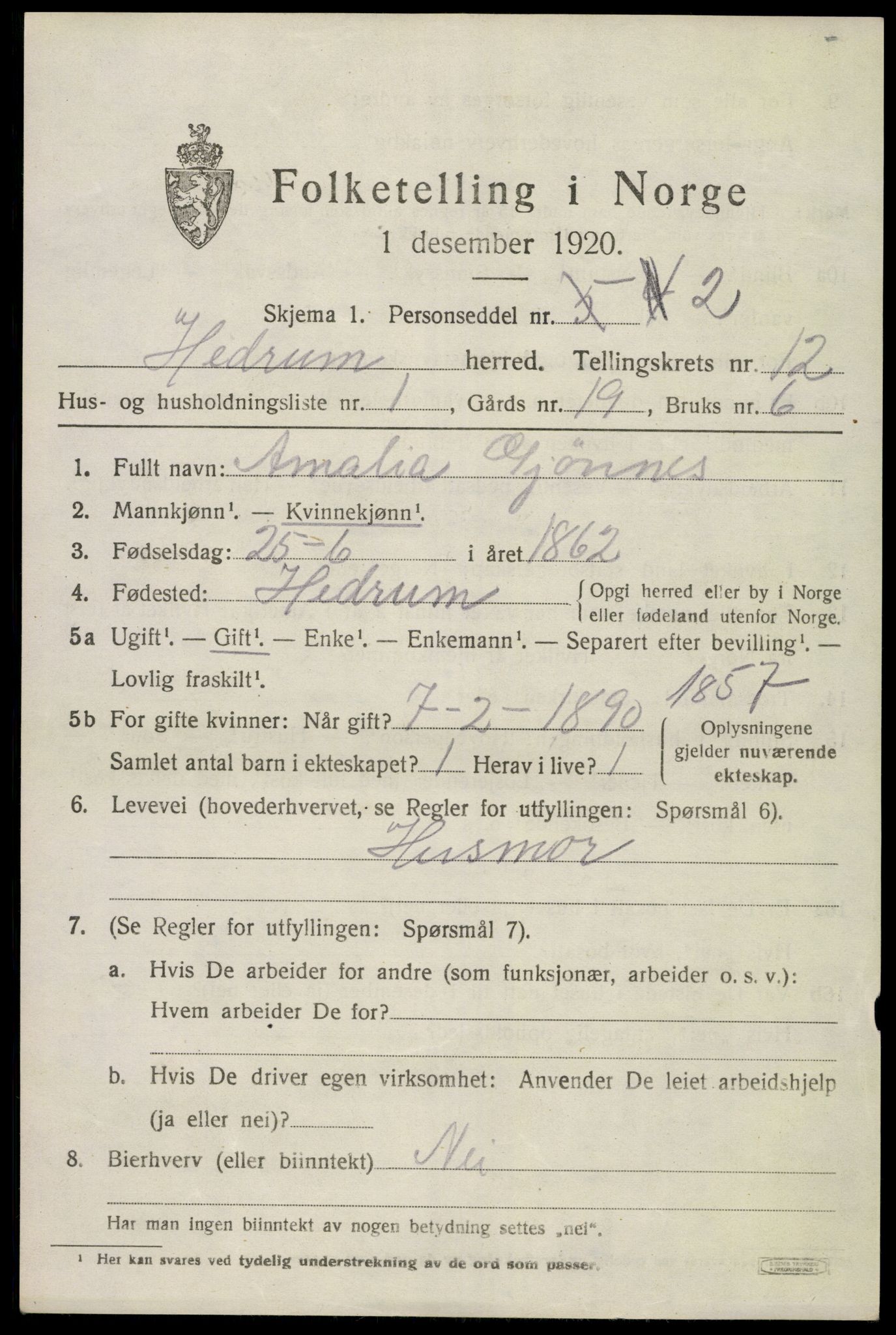 SAKO, 1920 census for Hedrum, 1920, p. 8023