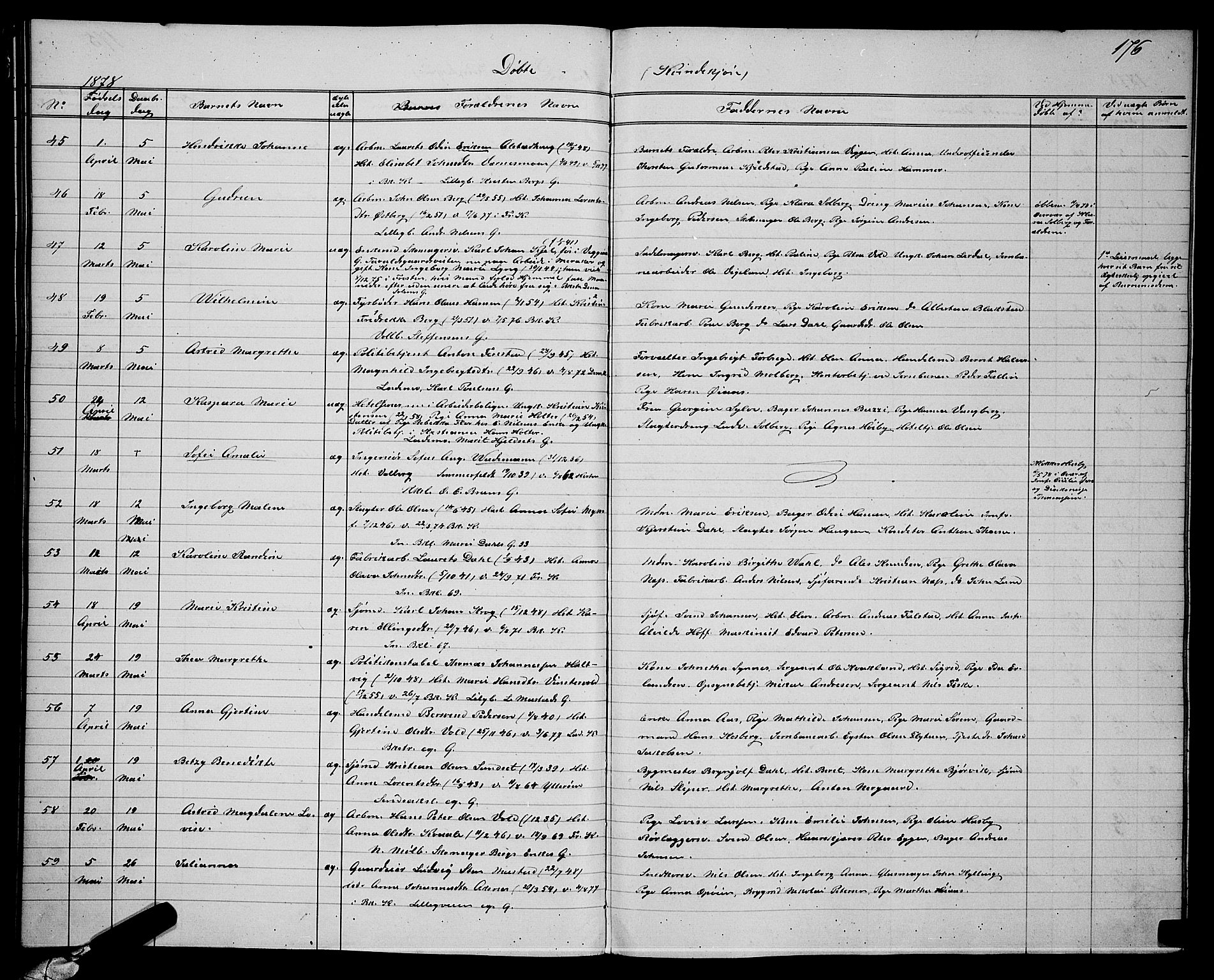 Ministerialprotokoller, klokkerbøker og fødselsregistre - Sør-Trøndelag, AV/SAT-A-1456/604/L0220: Parish register (copy) no. 604C03, 1870-1885, p. 176