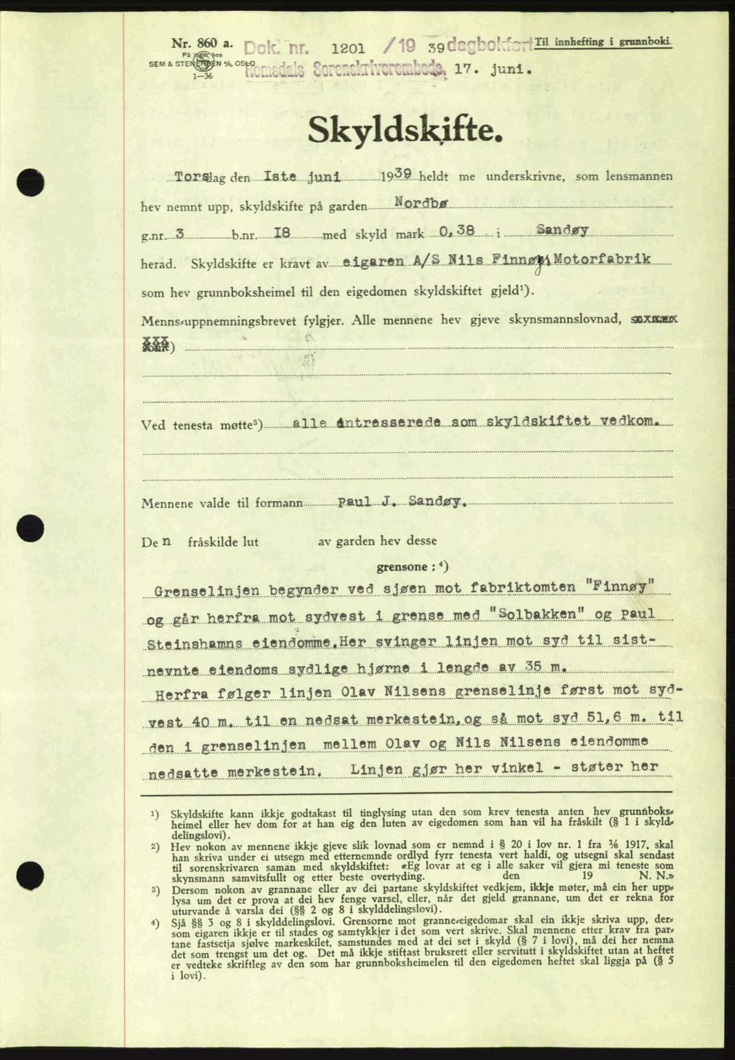 Romsdal sorenskriveri, AV/SAT-A-4149/1/2/2C: Mortgage book no. A7, 1939-1939, Diary no: : 1201/1939