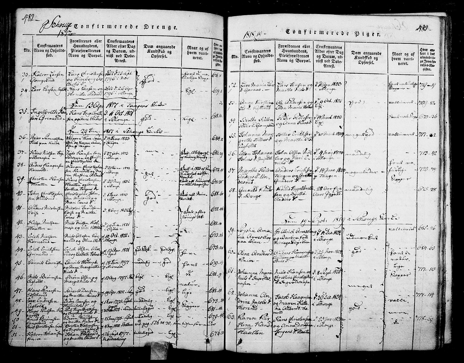 Skoger kirkebøker, AV/SAKO-A-59/F/Fa/L0002: Parish register (official) no. I 2 /1, 1814-1842, p. 482-483