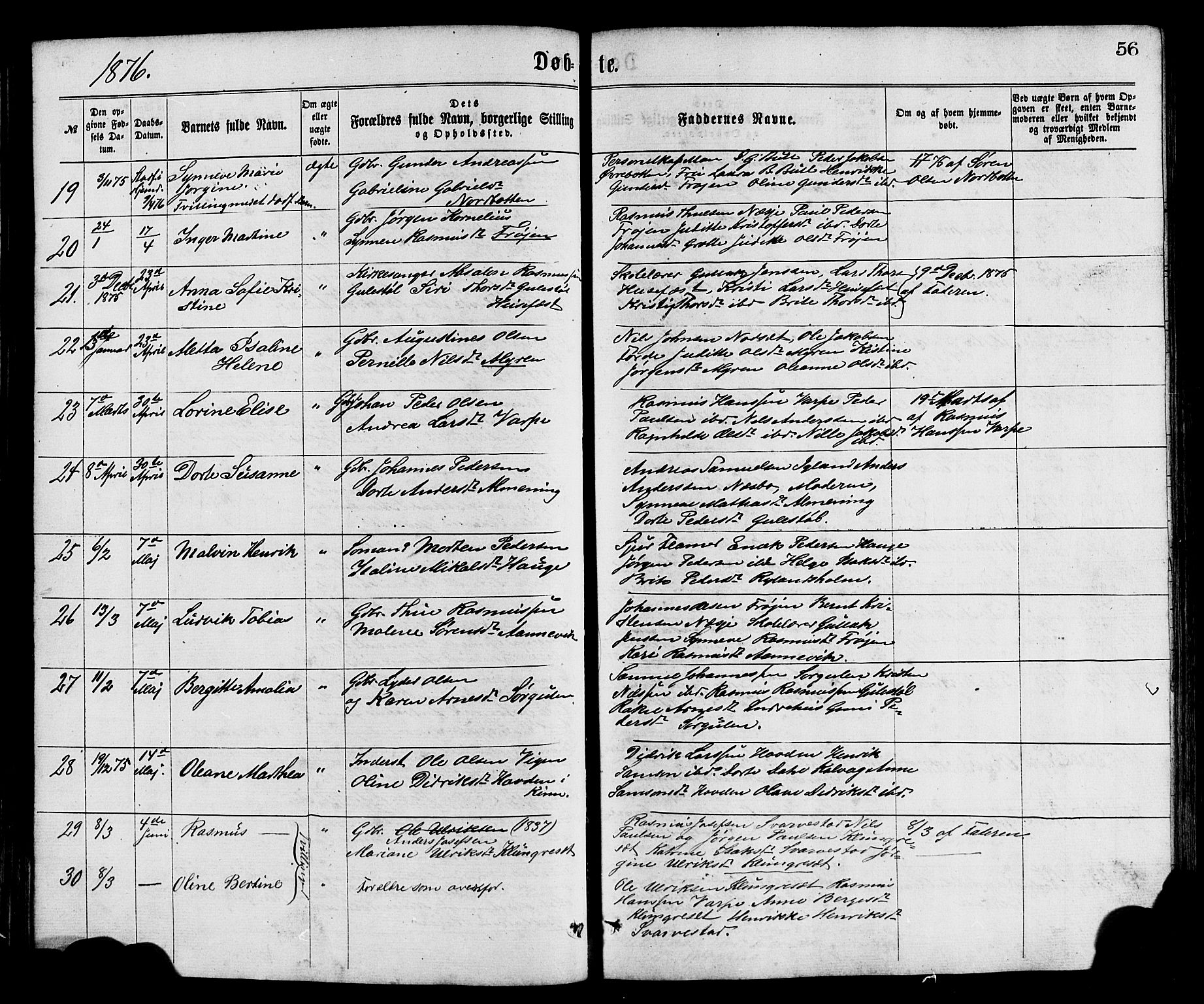 Bremanger sokneprestembete, SAB/A-82201/H/Hab/Haba/L0002: Parish register (copy) no. A 2, 1866-1889, p. 56