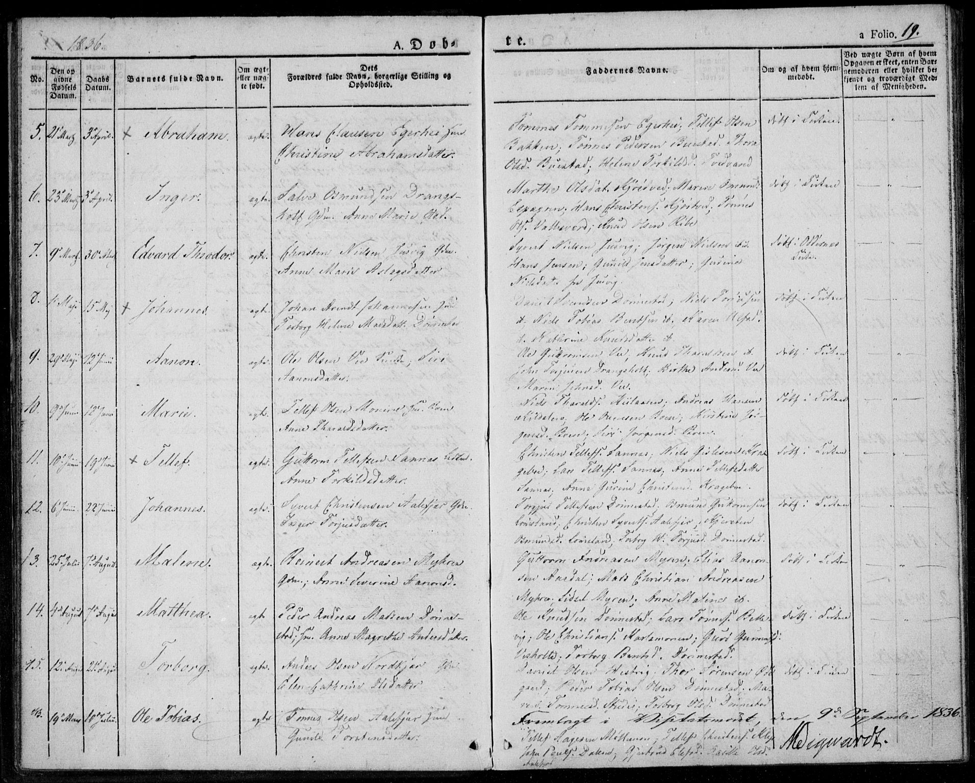 Tveit sokneprestkontor, AV/SAK-1111-0043/F/Fa/L0003: Parish register (official) no. A 3, 1829-1852, p. 19