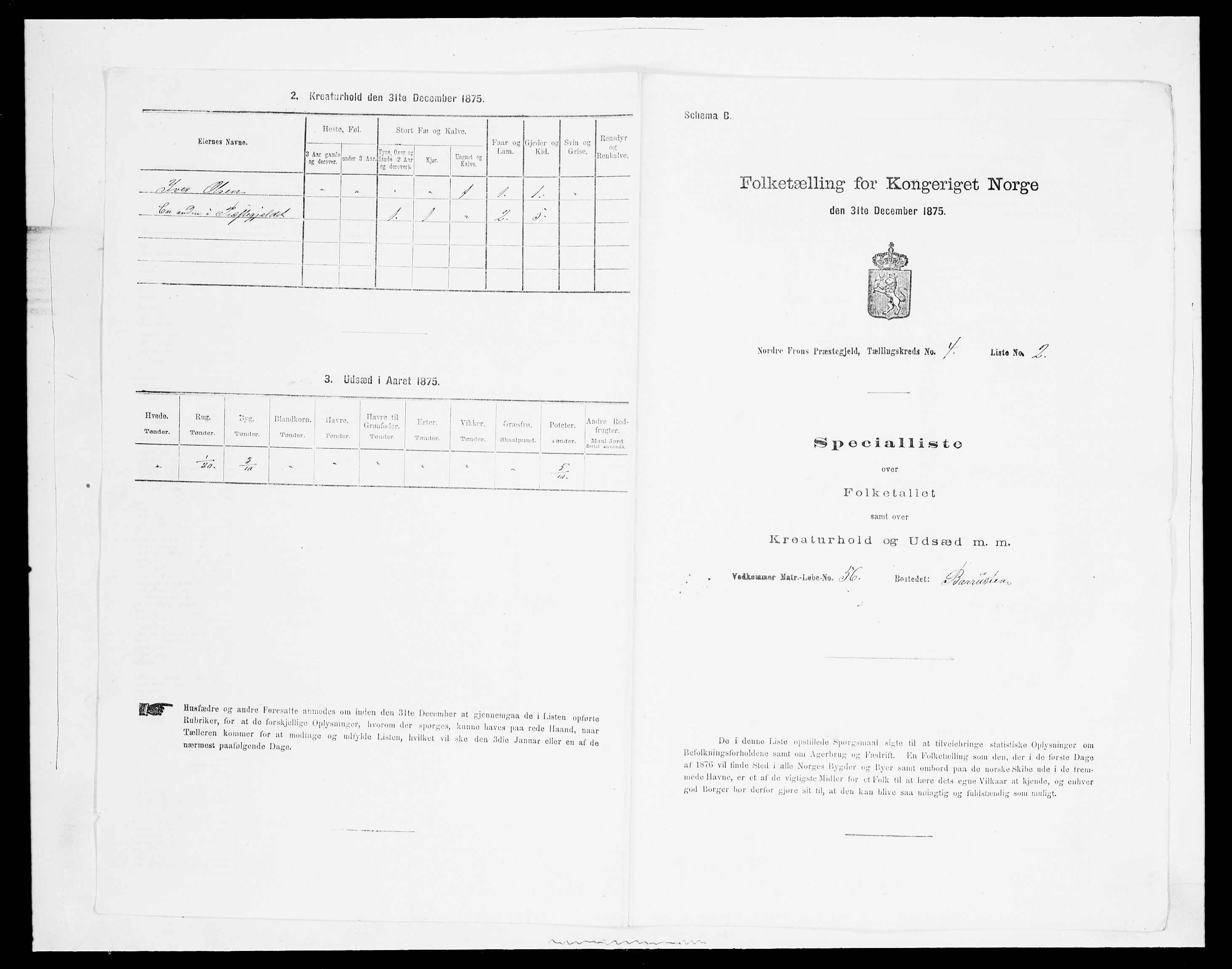 SAH, 1875 census for 0518P Nord-Fron, 1875, p. 520