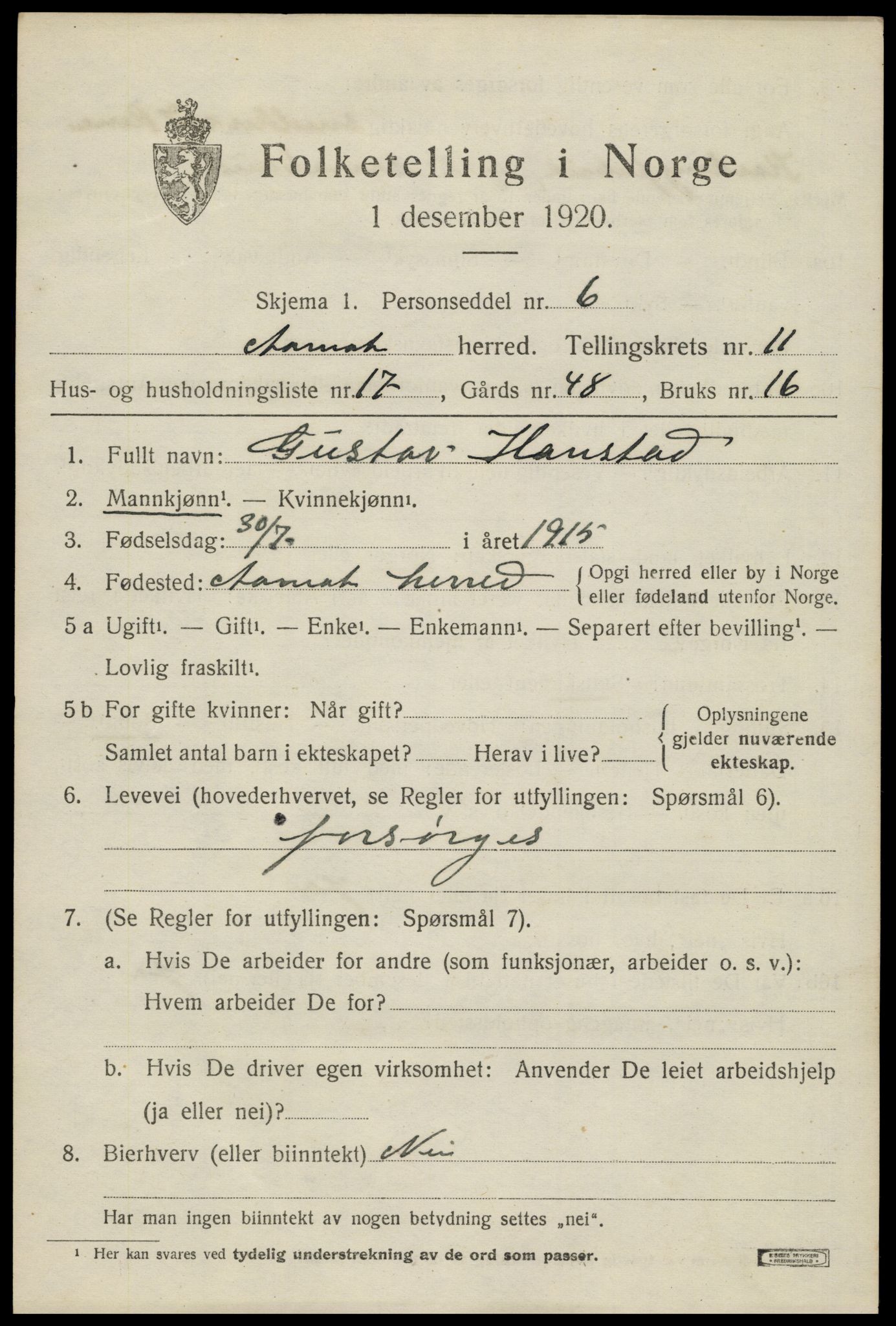 SAH, 1920 census for Åmot, 1920, p. 9583