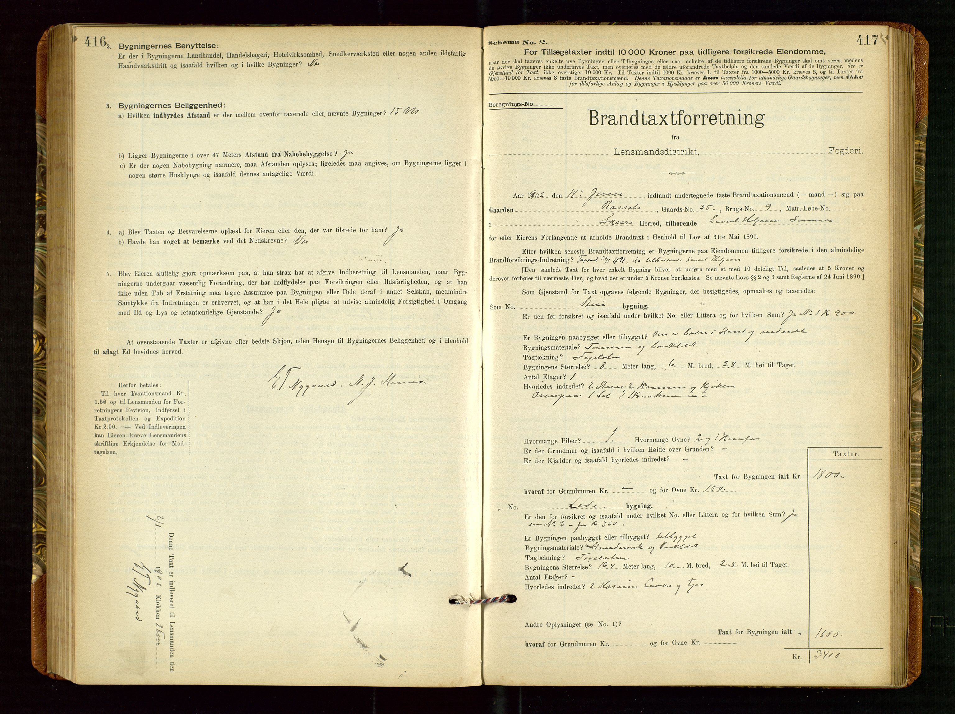 Torvestad lensmannskontor, SAST/A-100307/1/Gob/L0002: "Brandtakstprotokol for Lensmanden i Torvestad", 1900-1905, p. 416-417