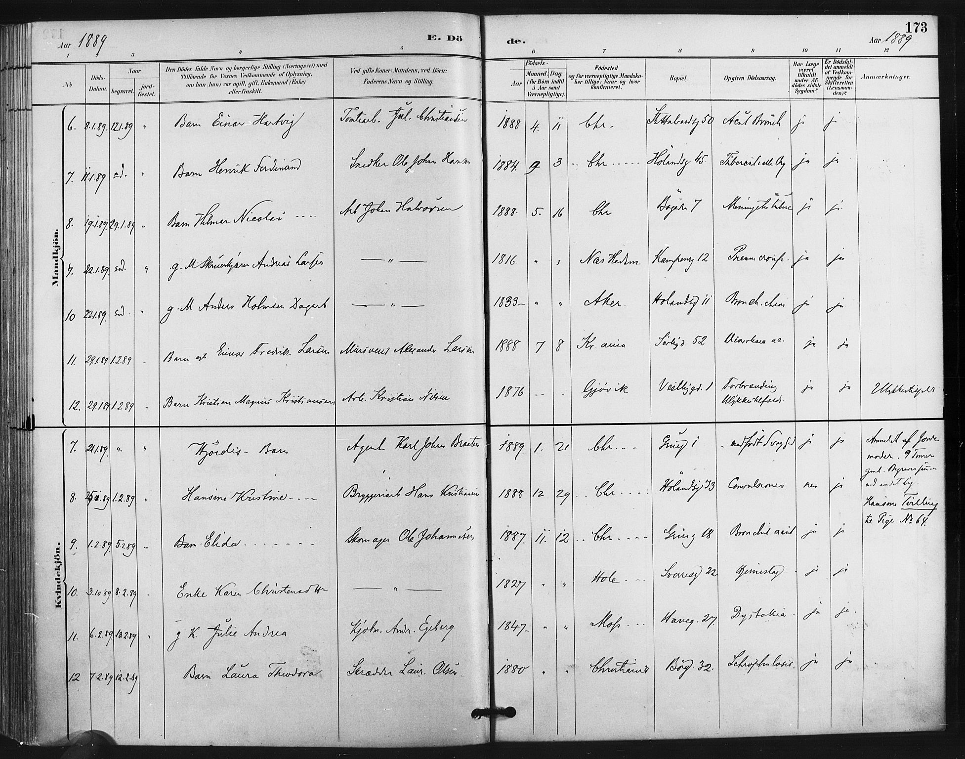 Kampen prestekontor Kirkebøker, AV/SAO-A-10853/F/Fa/L0004: Parish register (official) no. I 4, 1885-1892, p. 173