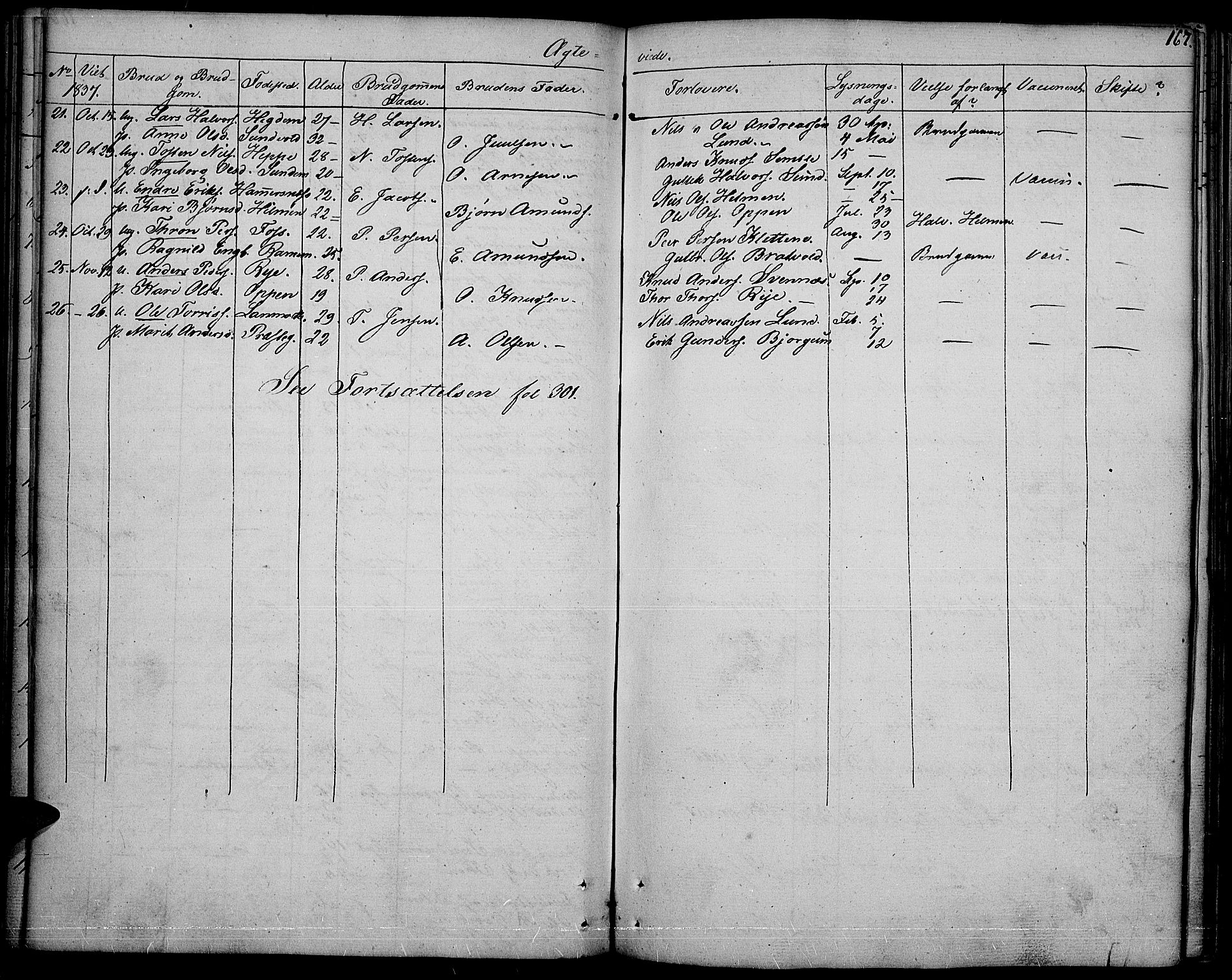 Nord-Aurdal prestekontor, SAH/PREST-132/H/Ha/Haa/L0003: Parish register (official) no. 3, 1828-1841, p. 167