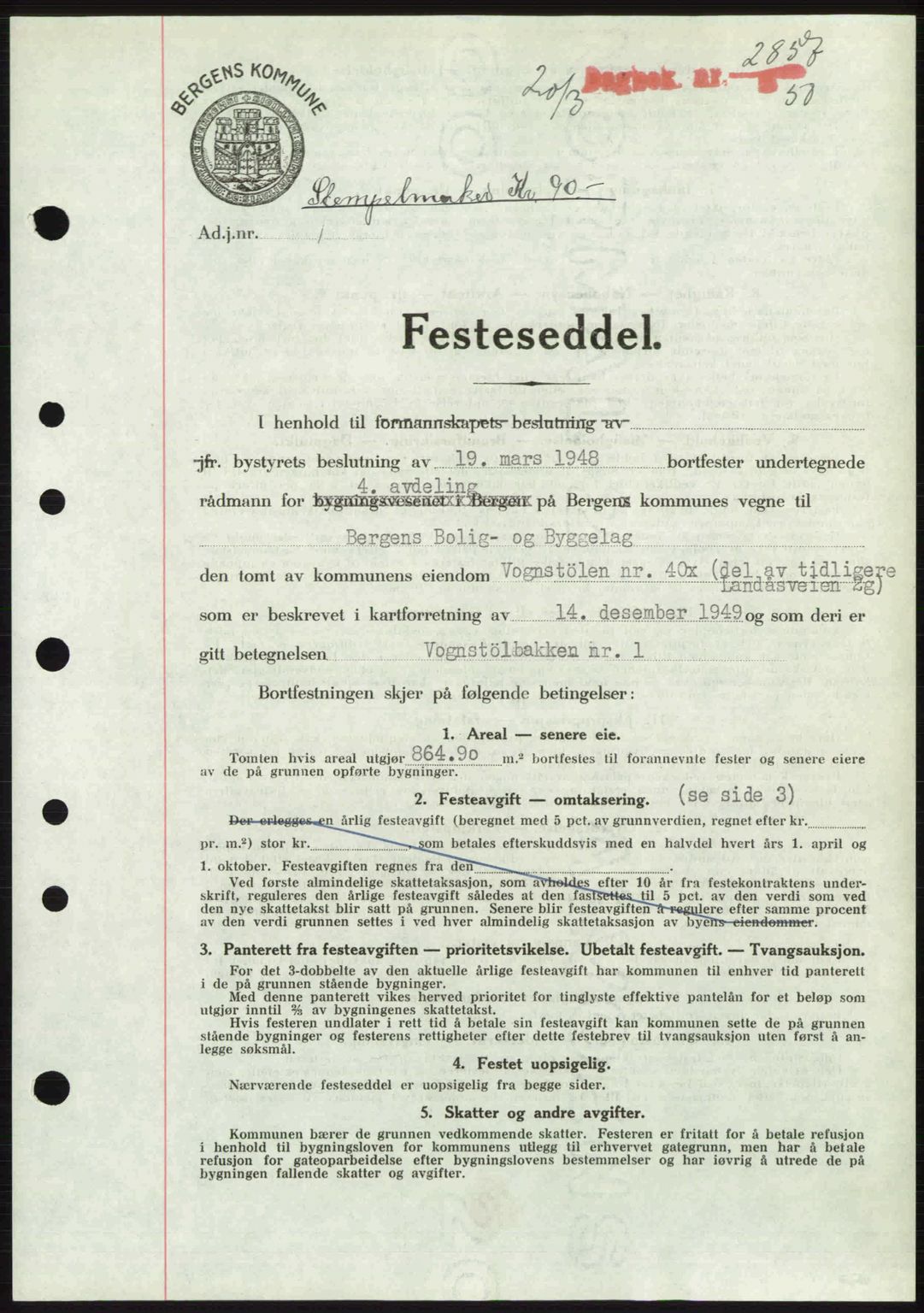 Byfogd og Byskriver i Bergen, AV/SAB-A-3401/03/03Bc/L0032: Mortgage book no. A26, 1950-1950, Diary no: : 2857/1950