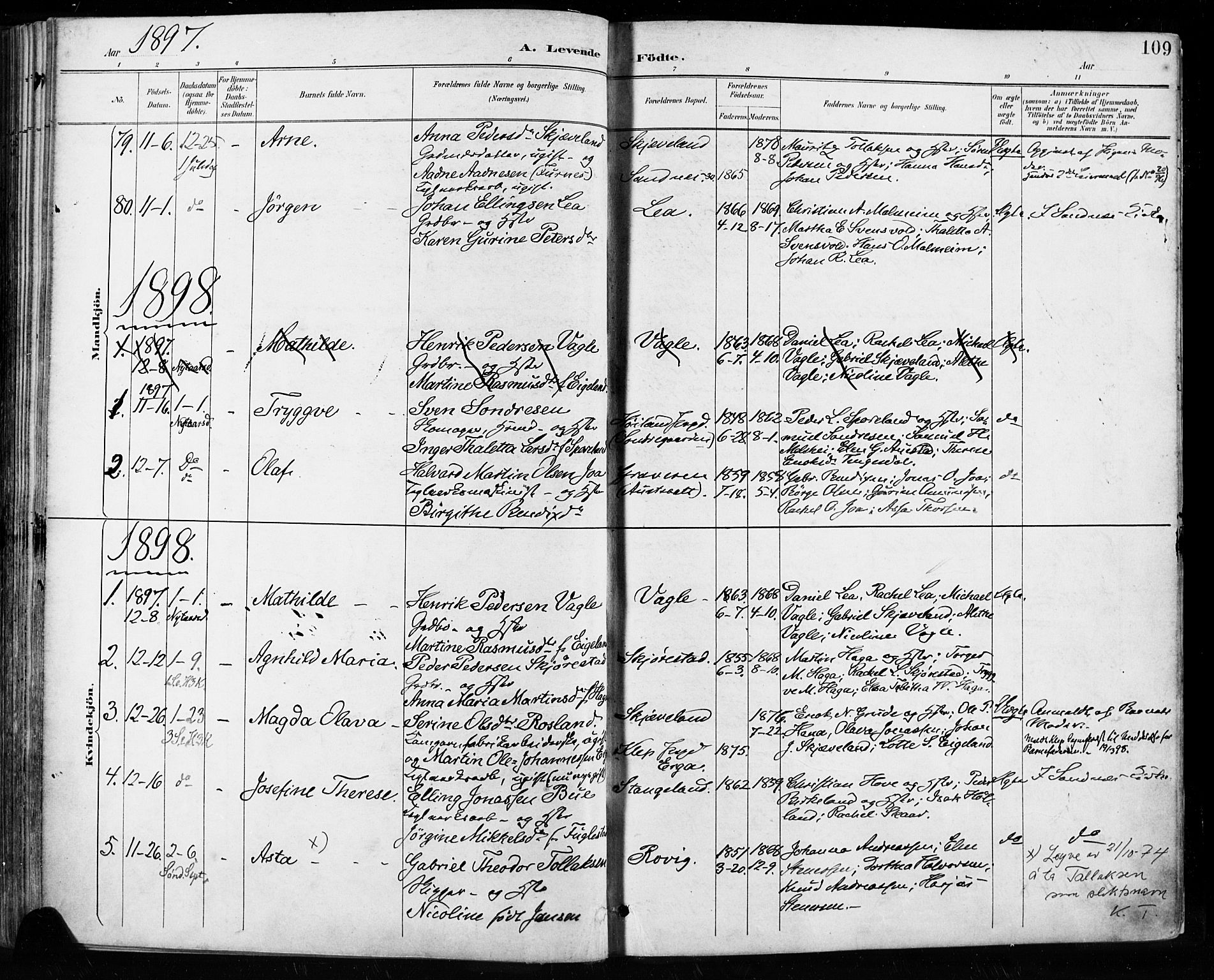 Høyland sokneprestkontor, SAST/A-101799/001/30BA/L0013: Parish register (official) no. A 13.1, 1889-1898, p. 109