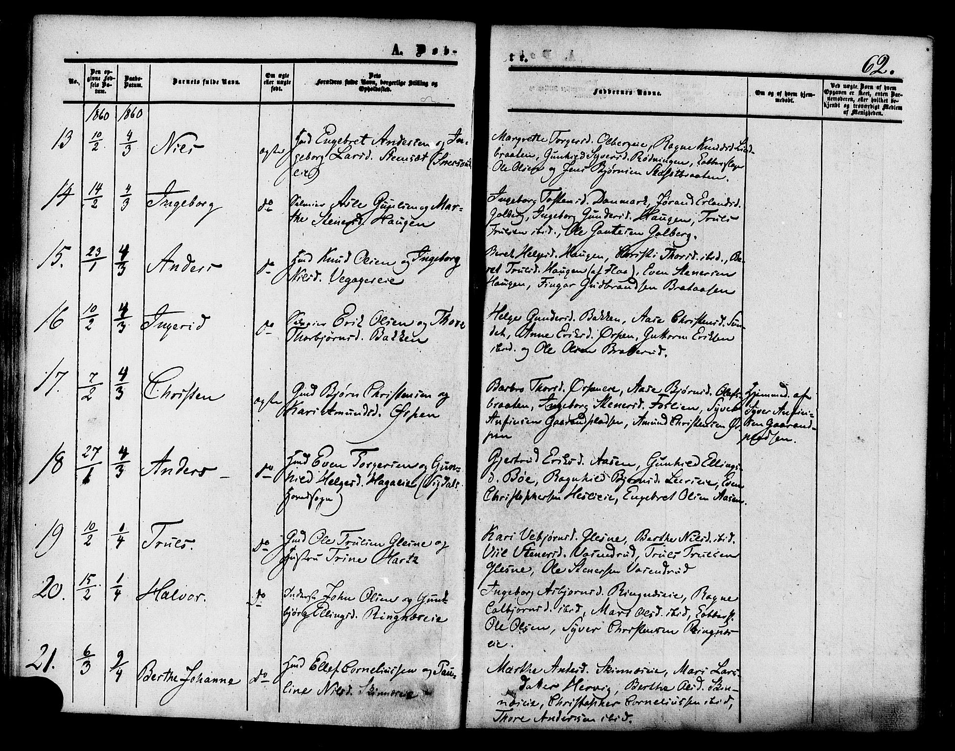 Krødsherad kirkebøker, SAKO/A-19/F/Fa/L0003: Parish register (official) no. 3, 1851-1872, p. 62