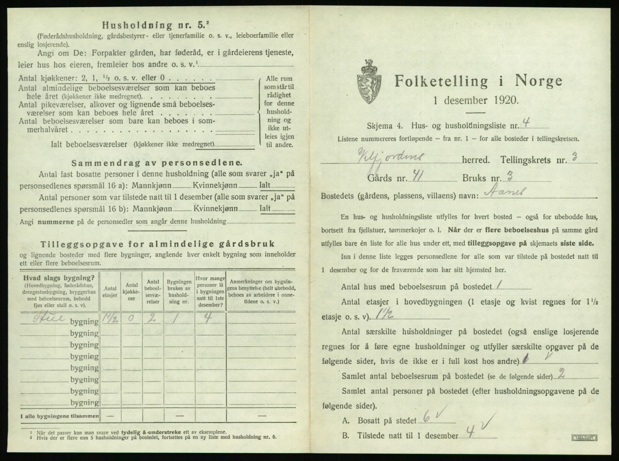 SAT, 1920 census for Velfjord, 1920, p. 329