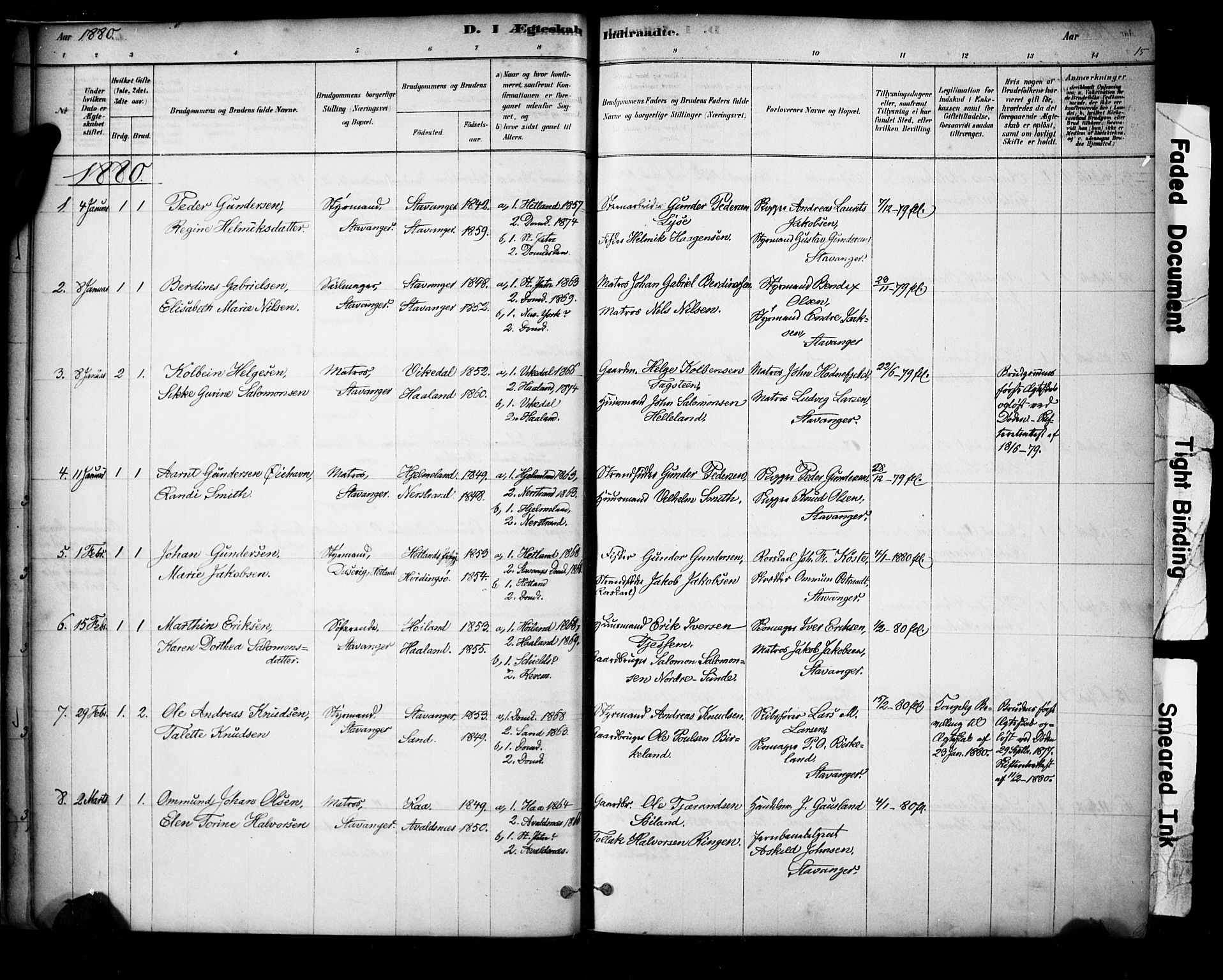 Domkirken sokneprestkontor, SAST/A-101812/001/30/30BA/L0029: Parish register (official) no. A 28, 1878-1904, p. 15